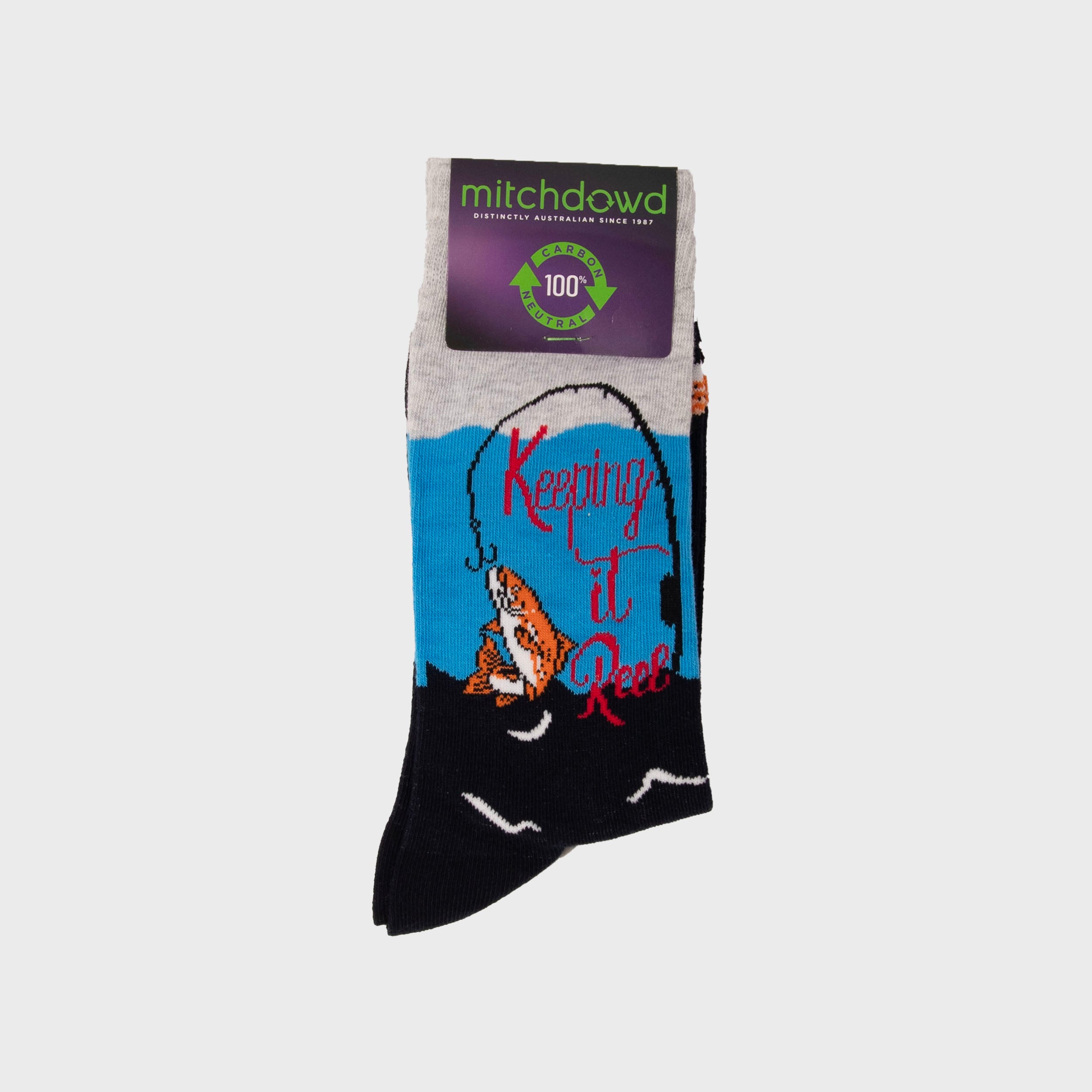 Mens Keeping It Reel Cotton Crew Socks - Navy - Image 2