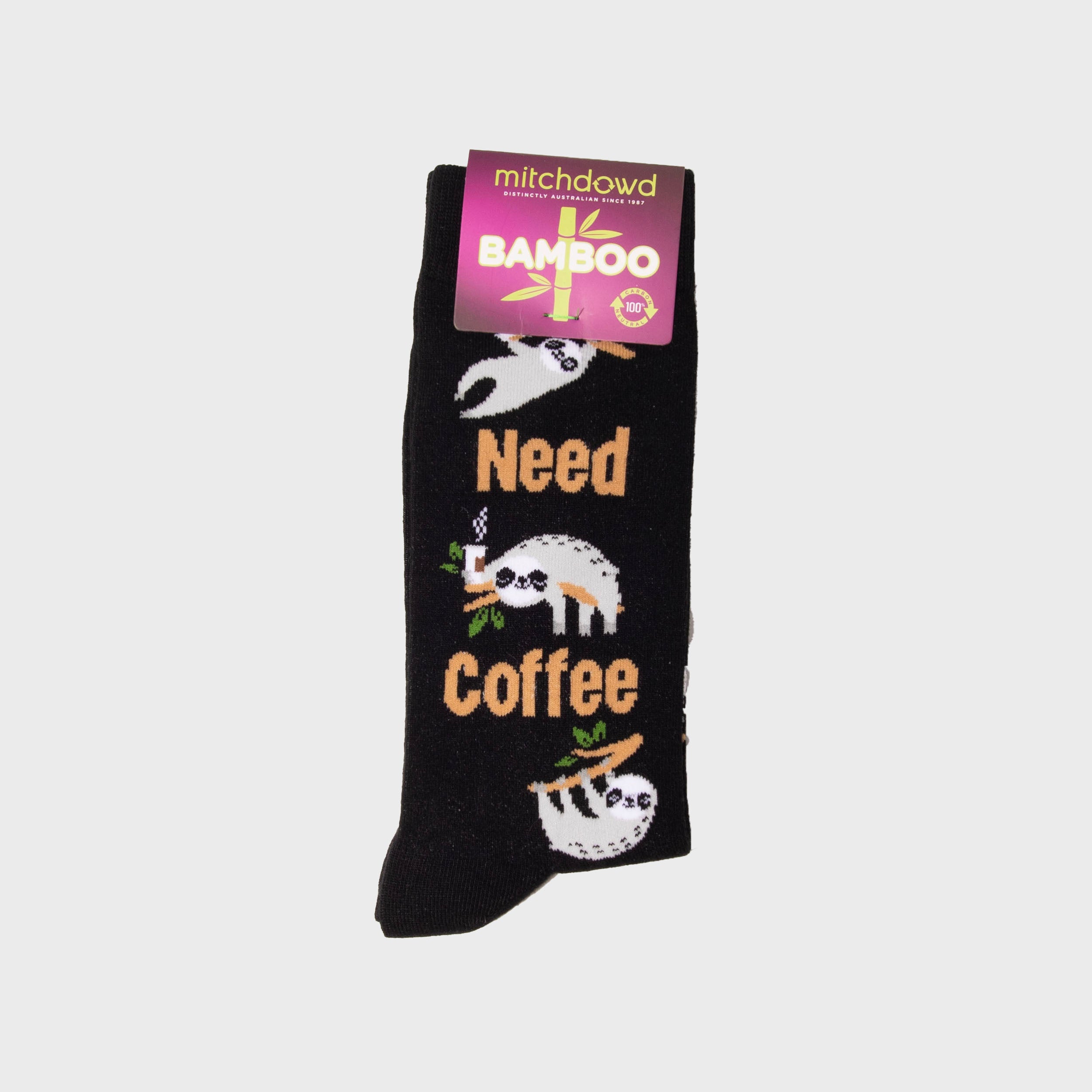 Mens Need Coffee Bamboo Crew Socks - Black - Image 2