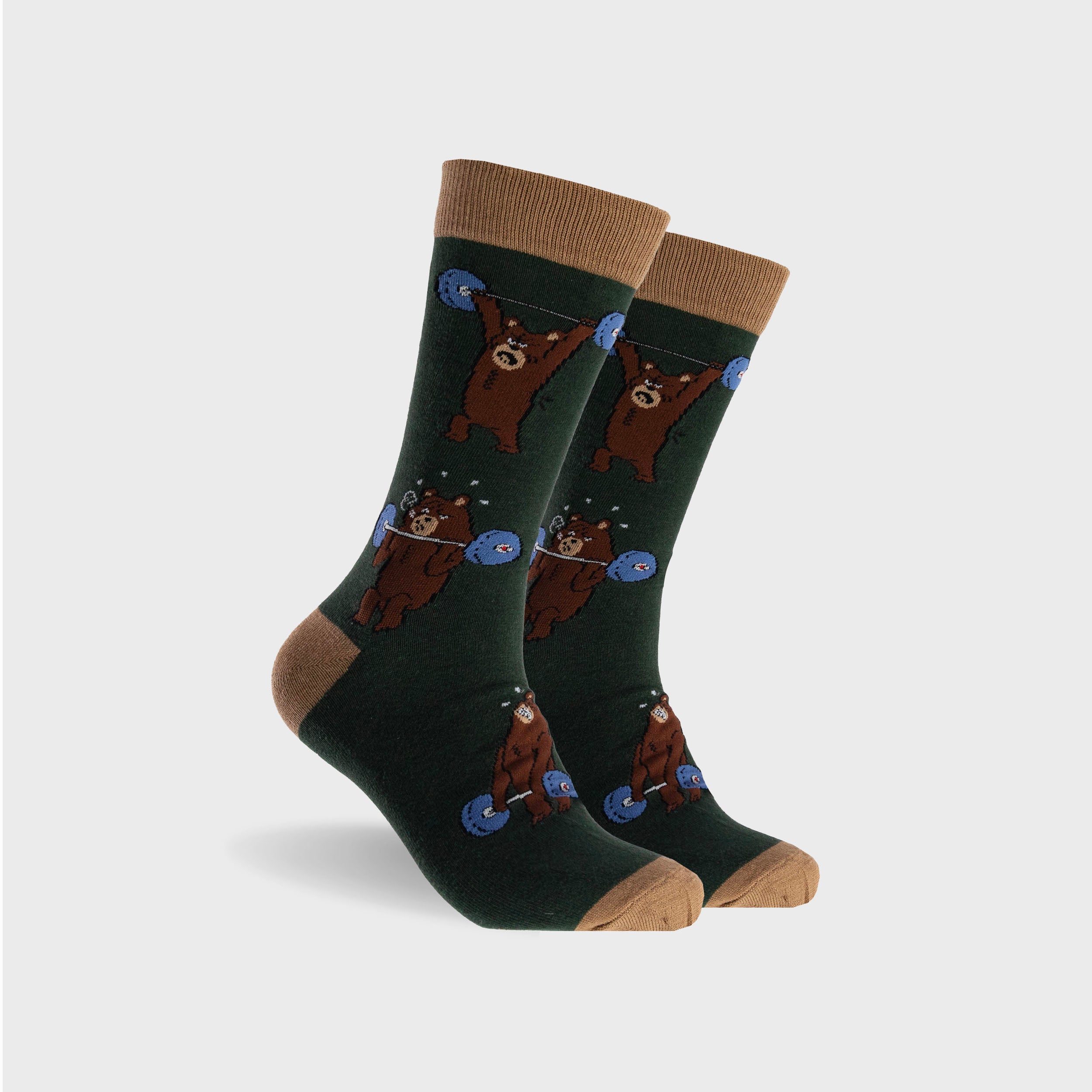 Mens Bear Pump Cotton Crew Socks - Green - Image 1