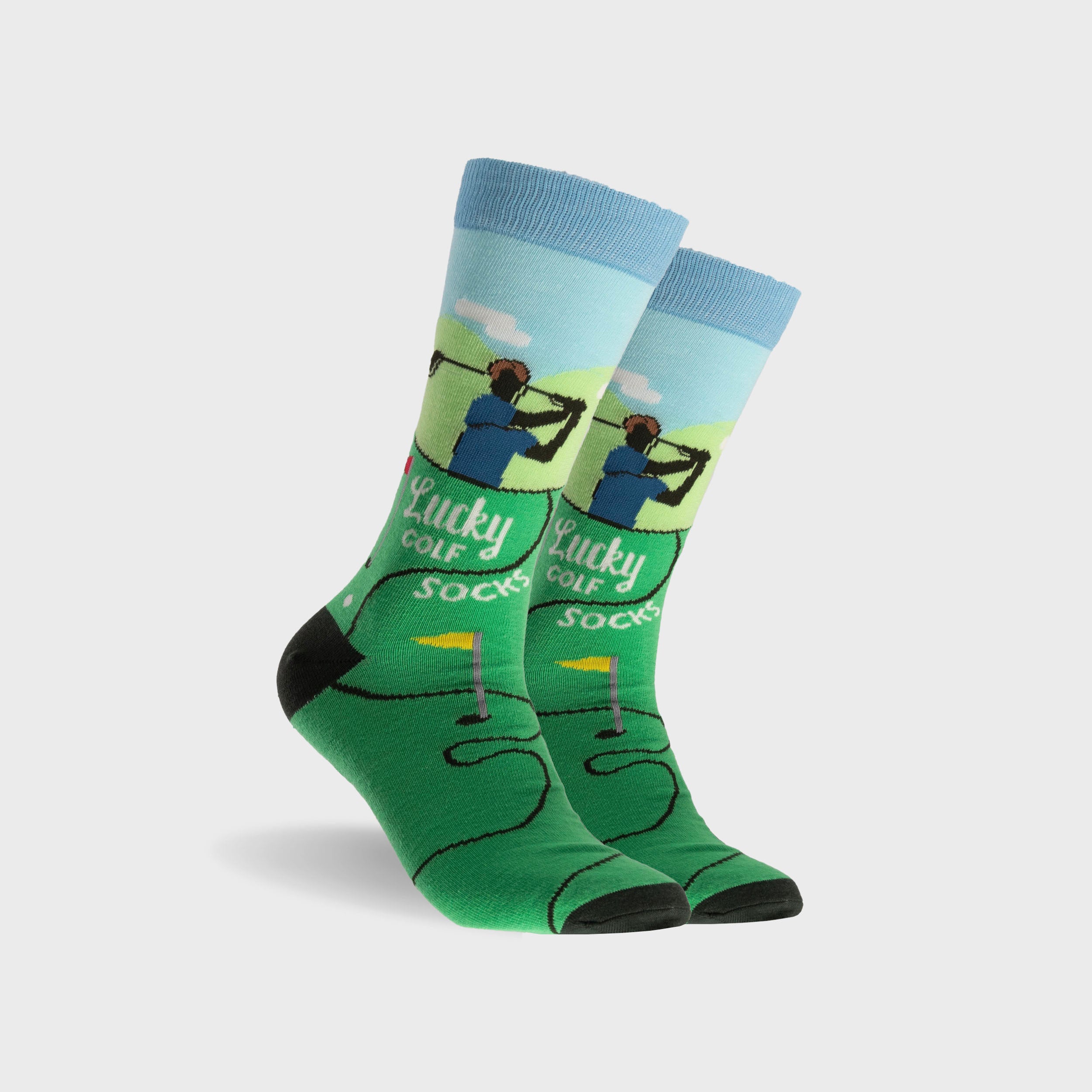 Mens Lucky Golf Cotton Crew Socks - Green - Image 1