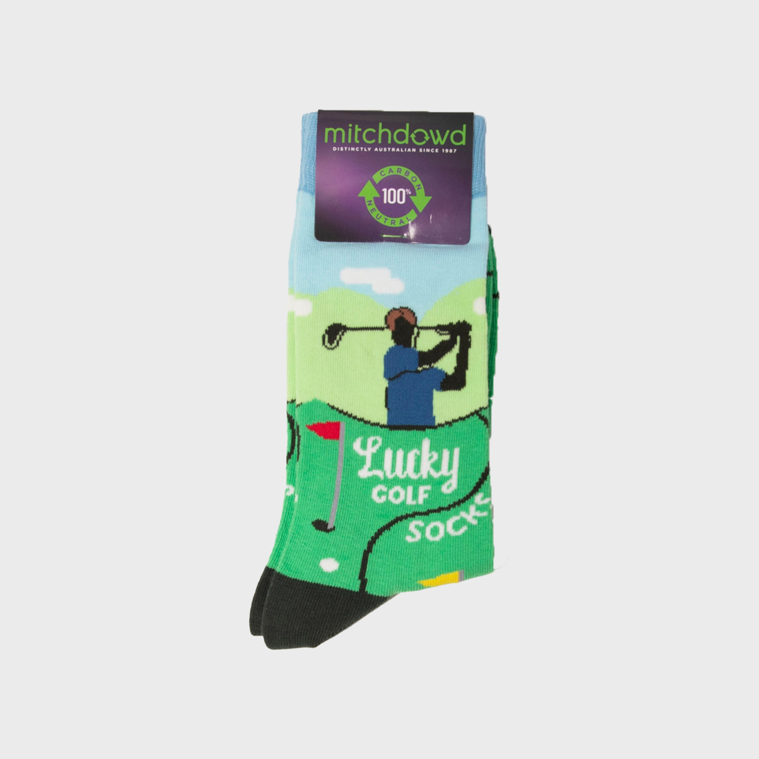 Mens Lucky Golf Cotton Crew Socks - Green - Image 2