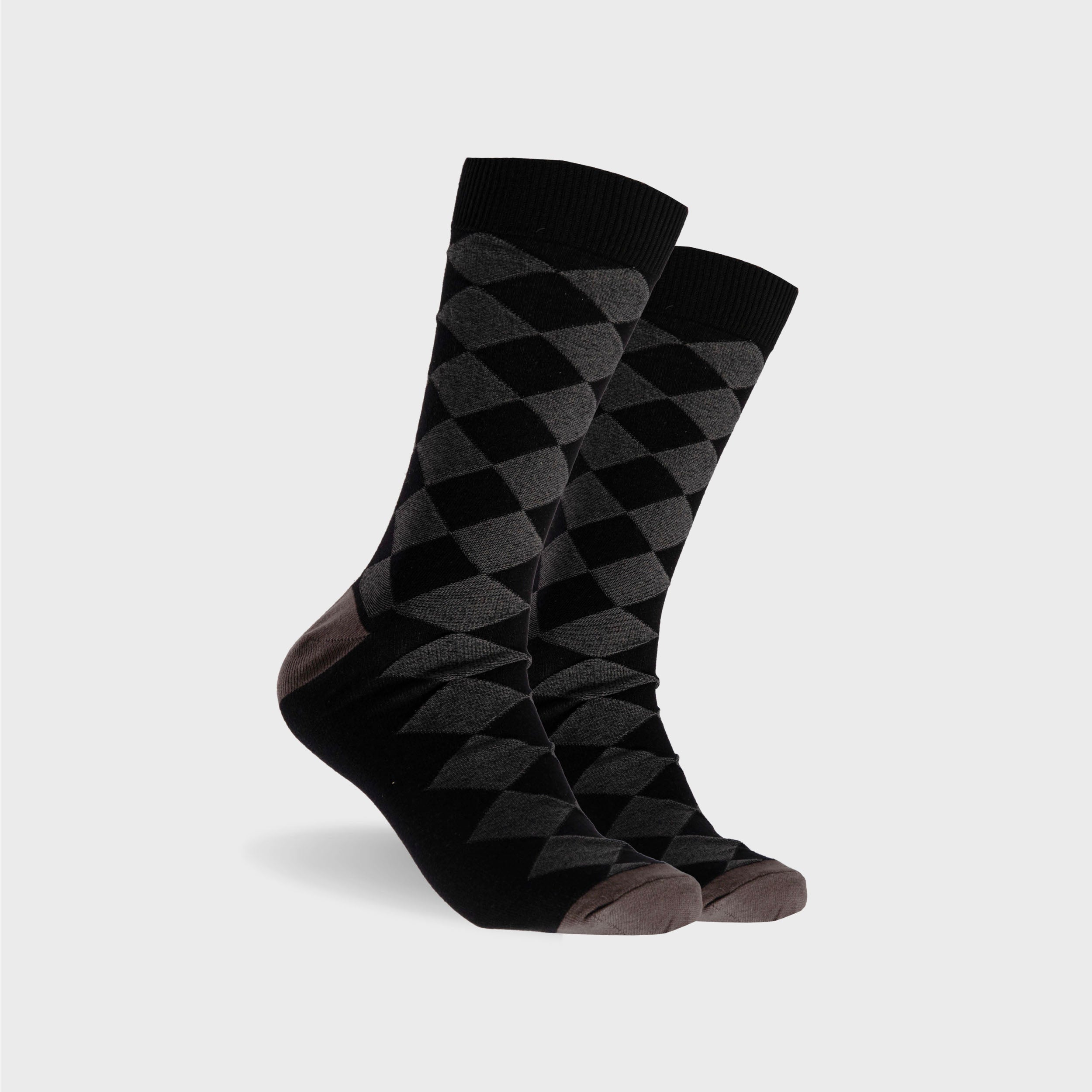 Mens Argyle Cotton Crew Socks - Black - Image 1