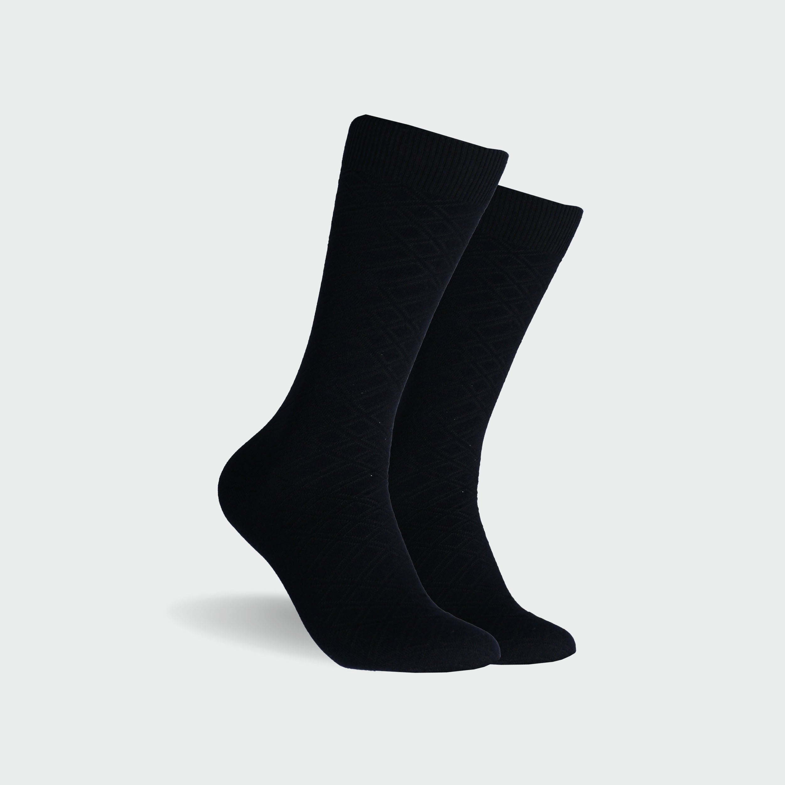 Mens Cross Hatch Cotton Crew Socks - Navy - Image 1