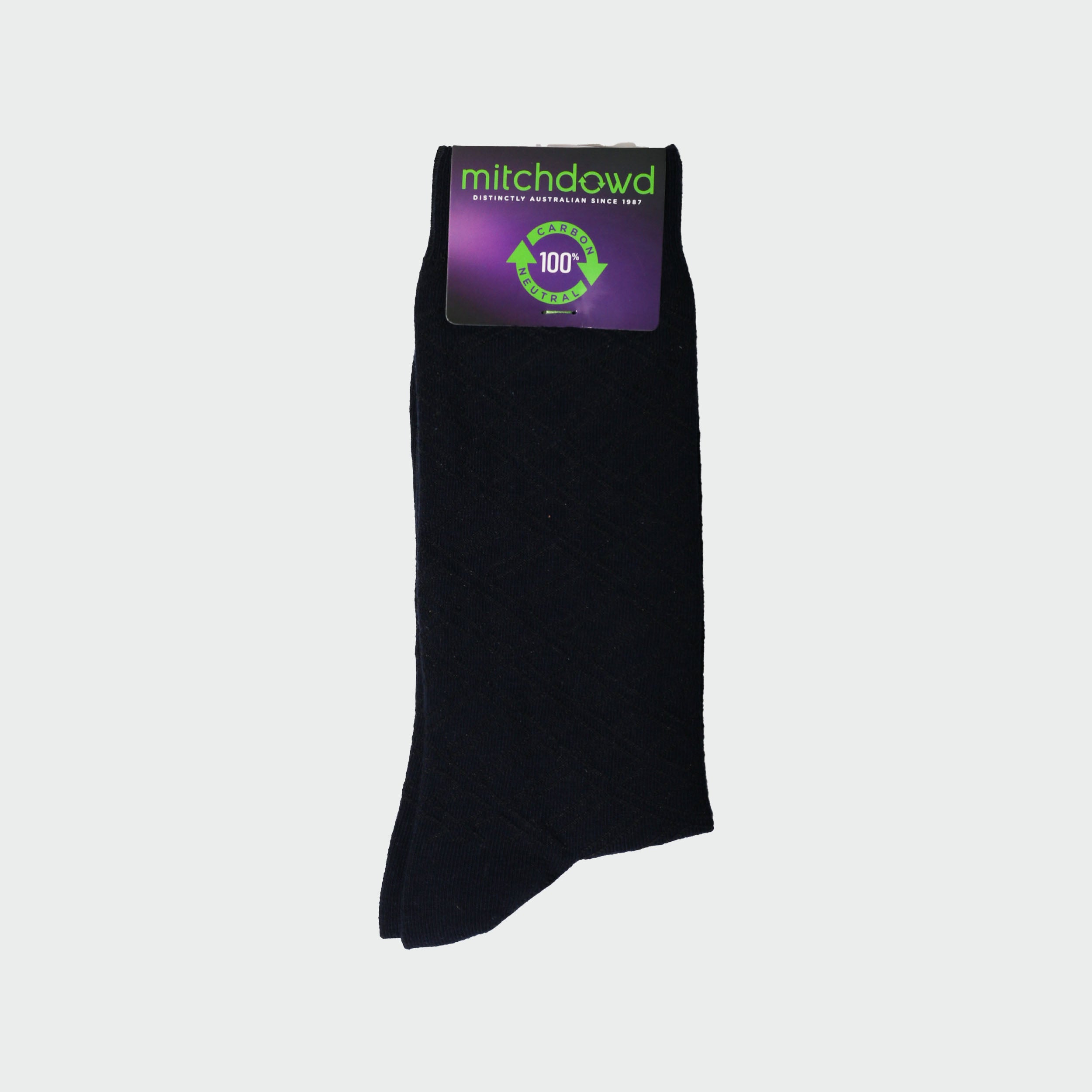 Mens Cross Hatch Cotton Crew Socks - Navy - Image 2