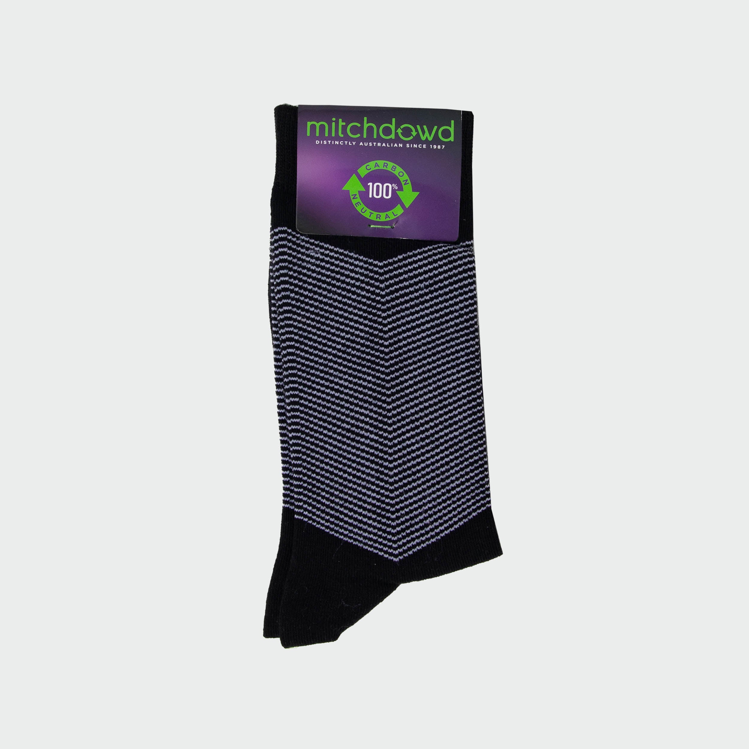 Men's V Stripe Cotton Crew Socks - Black - Image 1