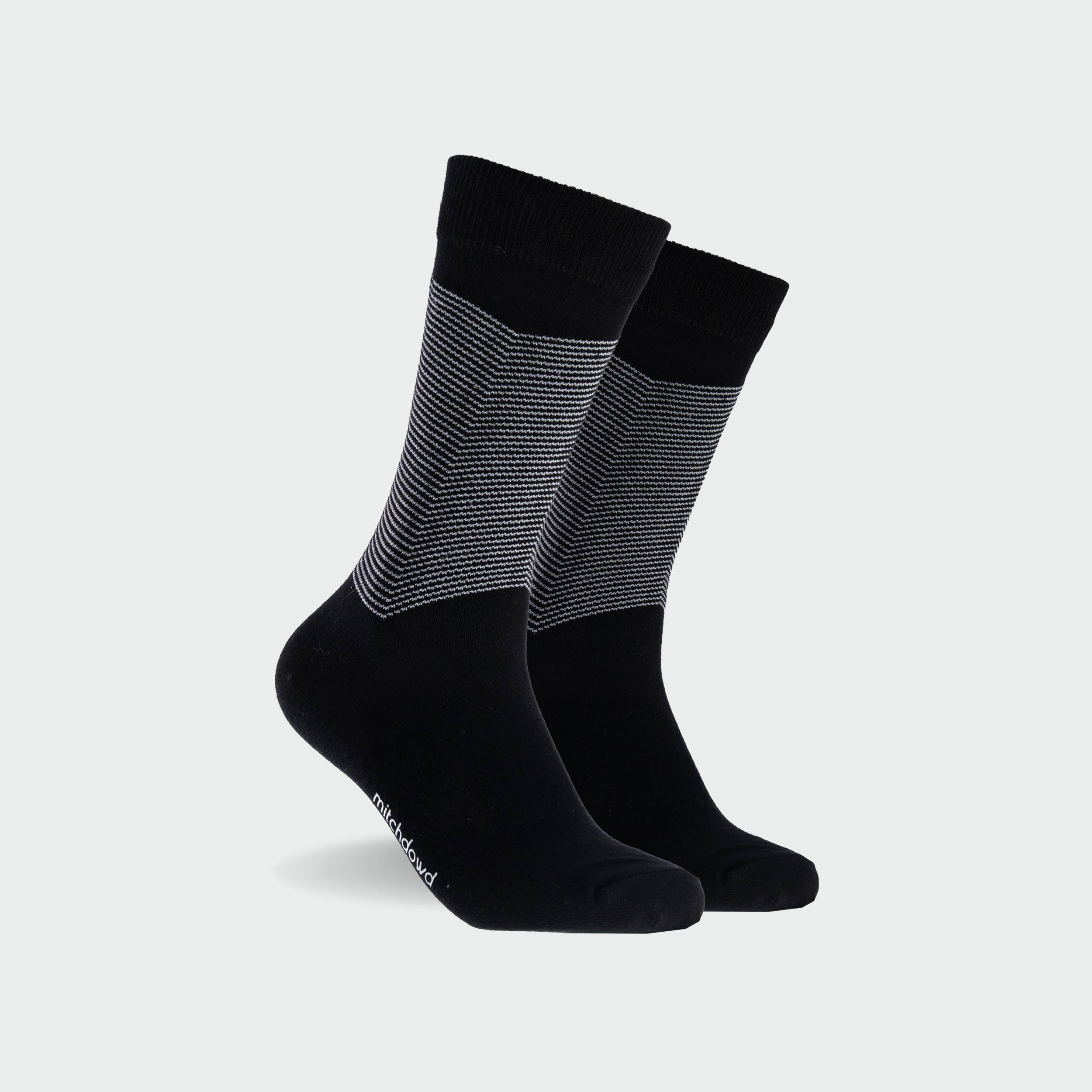 Men's V Stripe Cotton Crew Socks - Black - Image 1