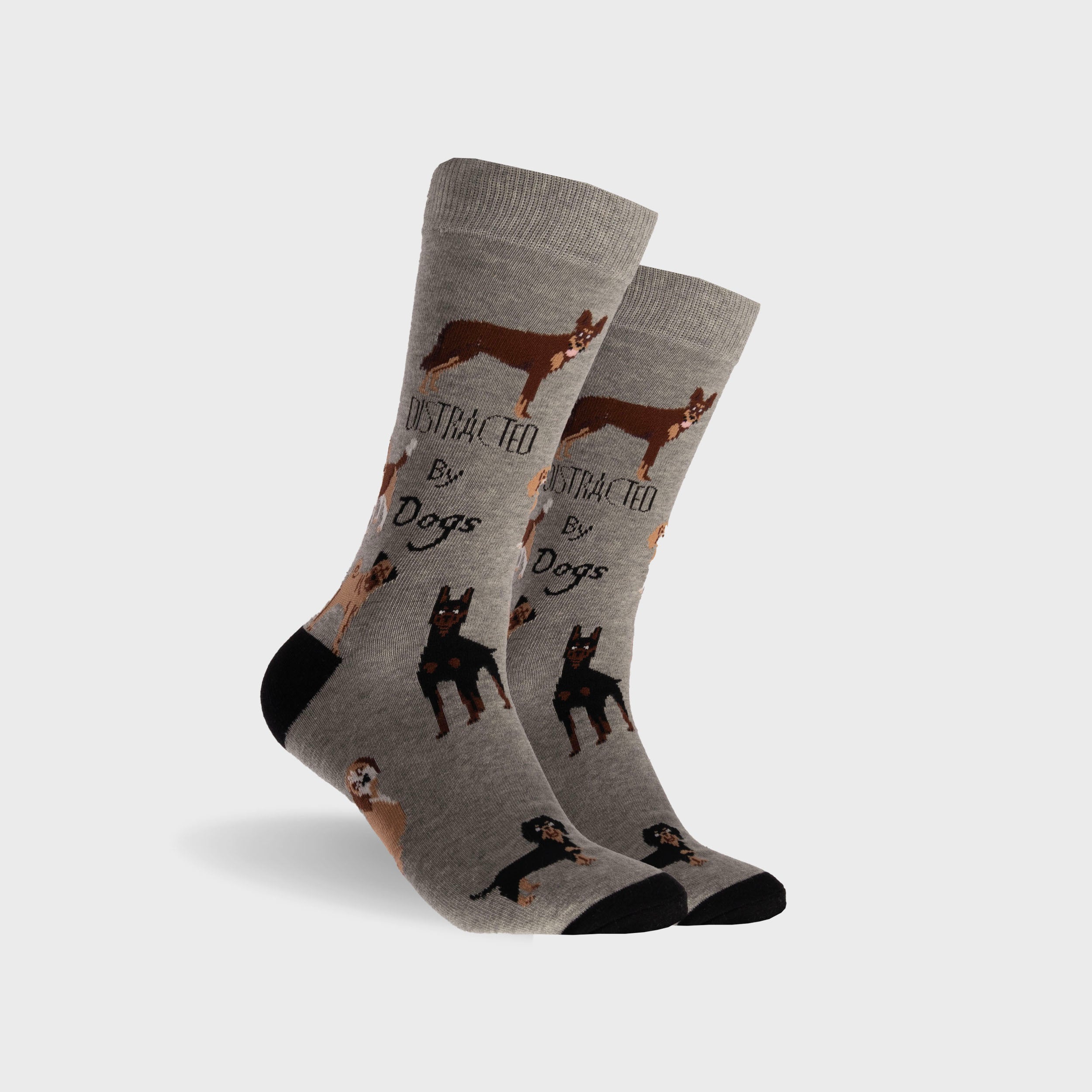 Mens Distracted Dogs Cotton Crew Socks - Grey Marle - Image 1