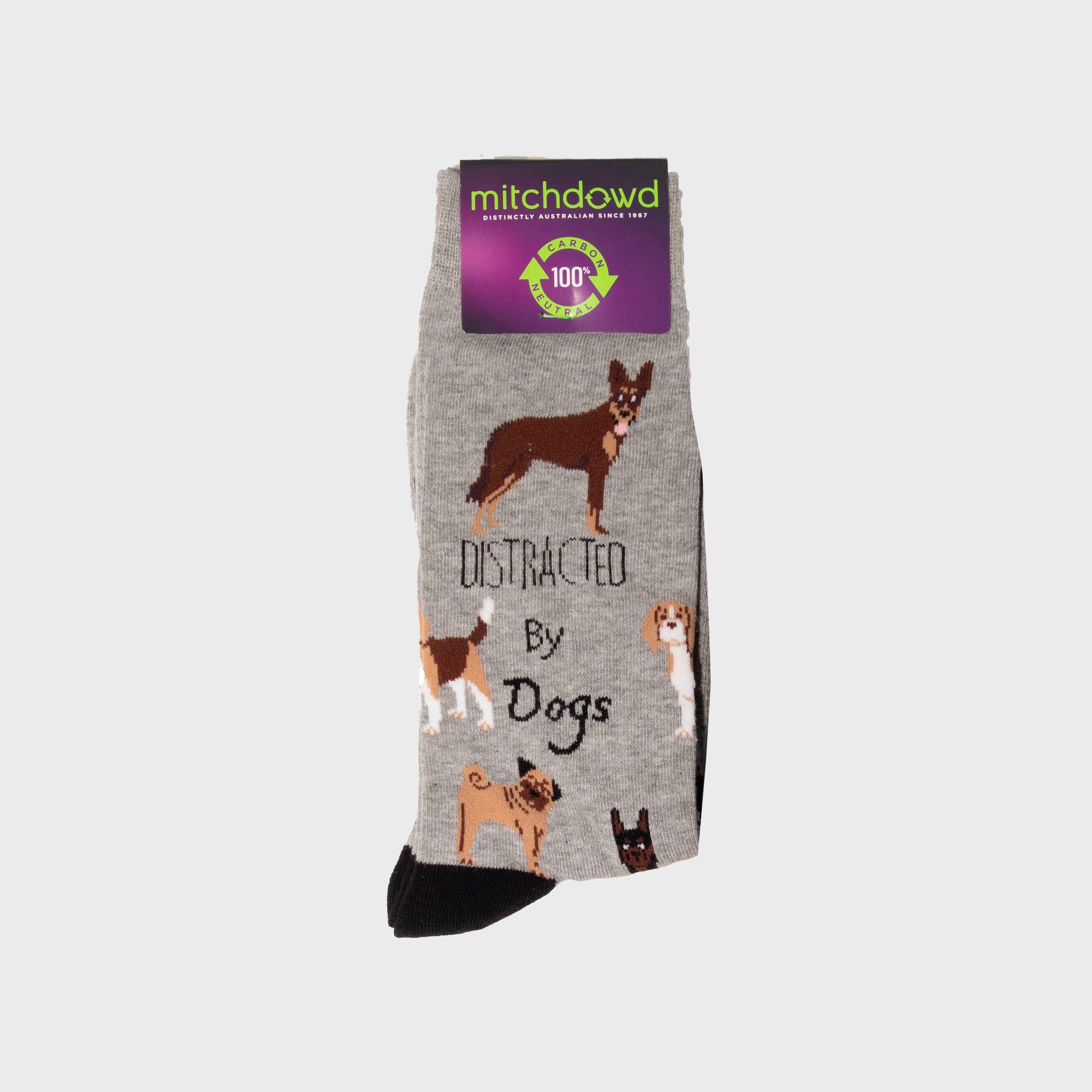 Mens Distracted Dogs Cotton Crew Socks - Grey Marle - Image 2