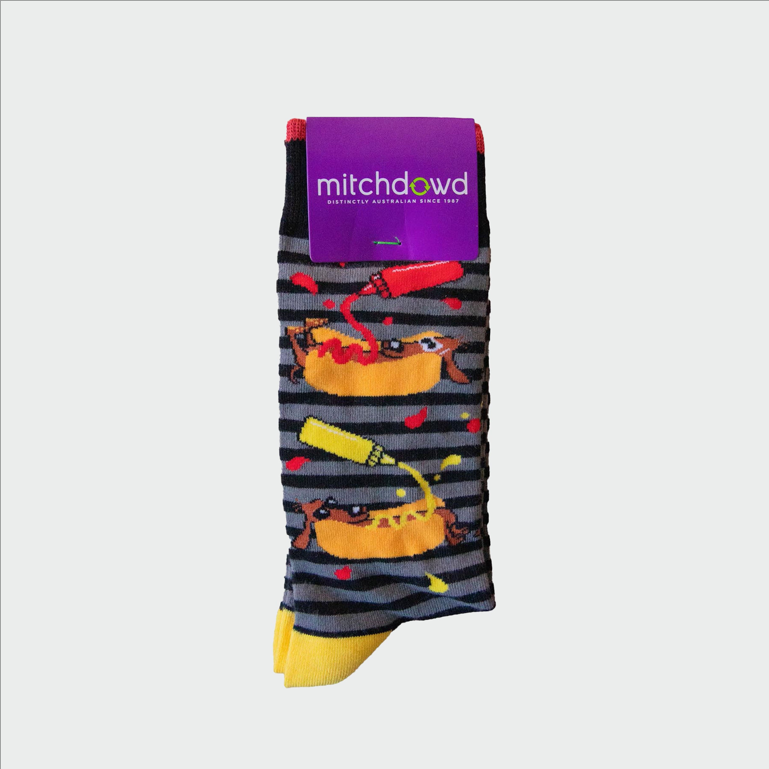 Mitch Dowd Men's Novelty BBQ Socks - Hot Dog & Sauce Bottle Print