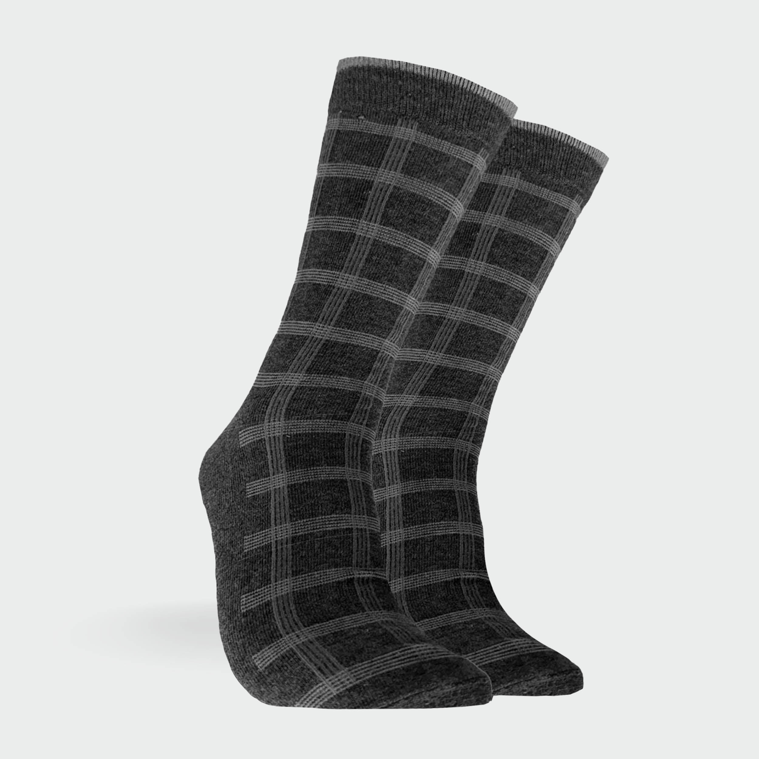 Men’s Charcoal Check Dress Socks - Classic Crew Fit