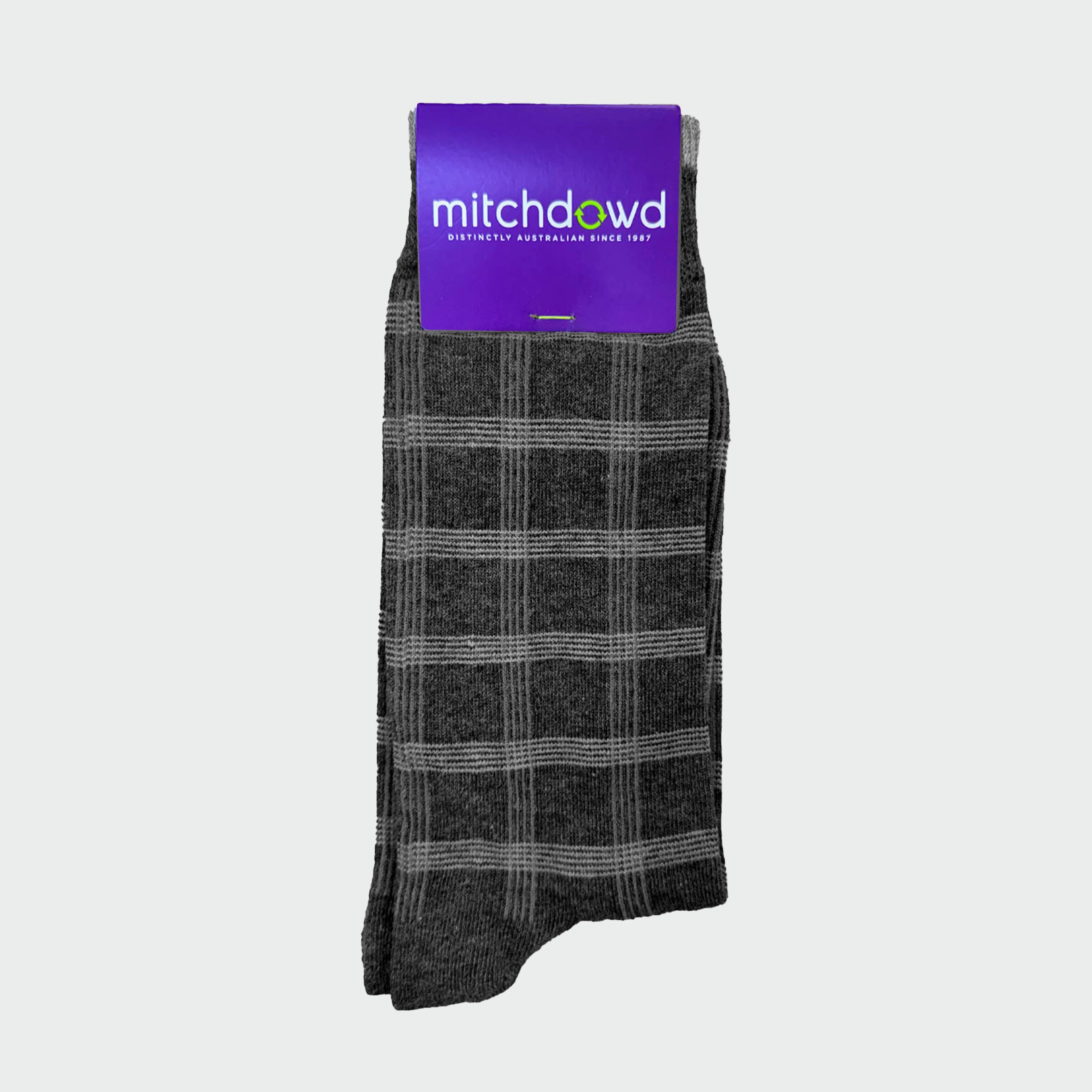 Men’s Charcoal Check Dress Socks - Classic Crew Fit