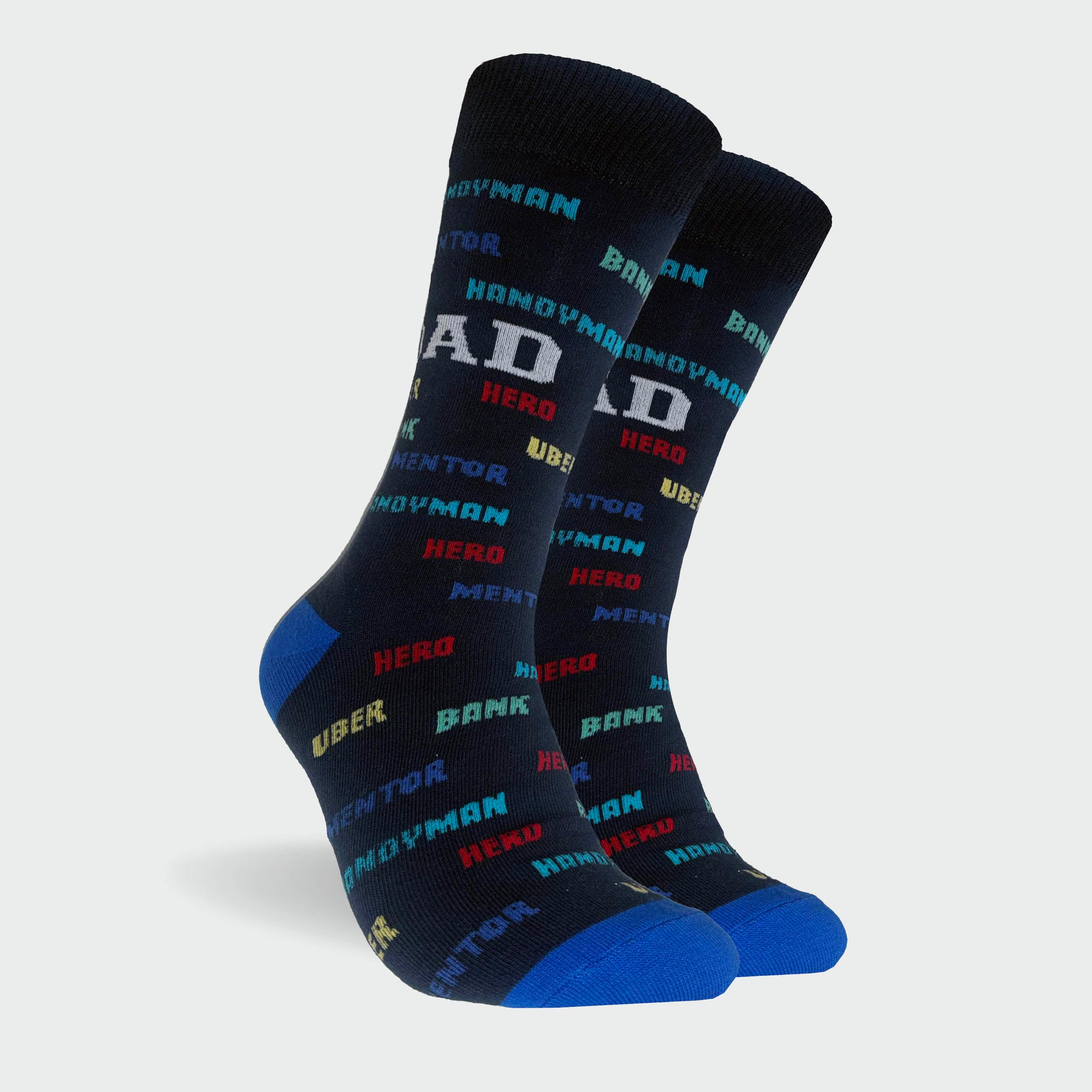 Mitchdowd Men's Novelty Hero Dad, Handyman, Mentor Print Socks