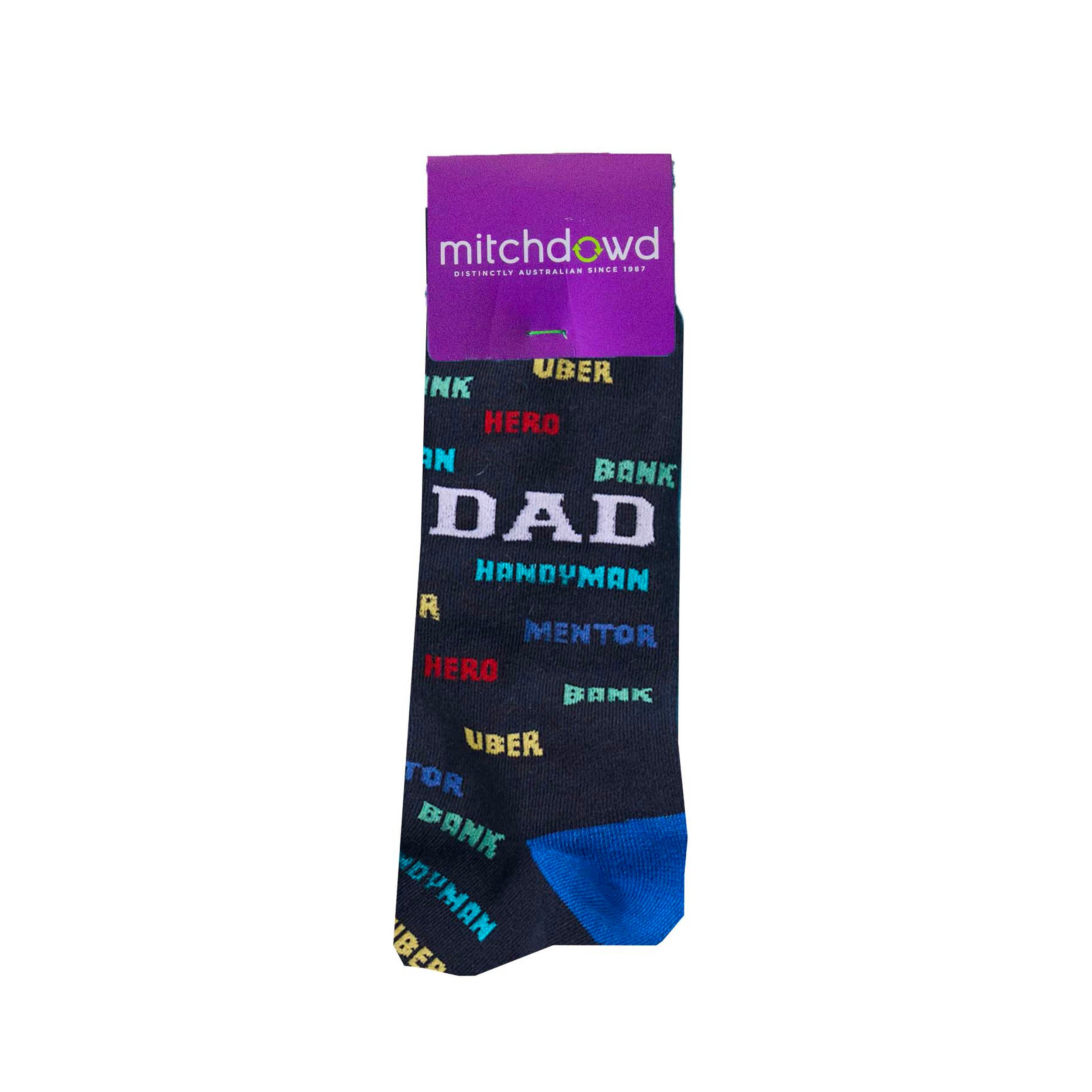 Mitchdowd Men's Novelty Hero Dad, Handyman, Mentor Print Socks