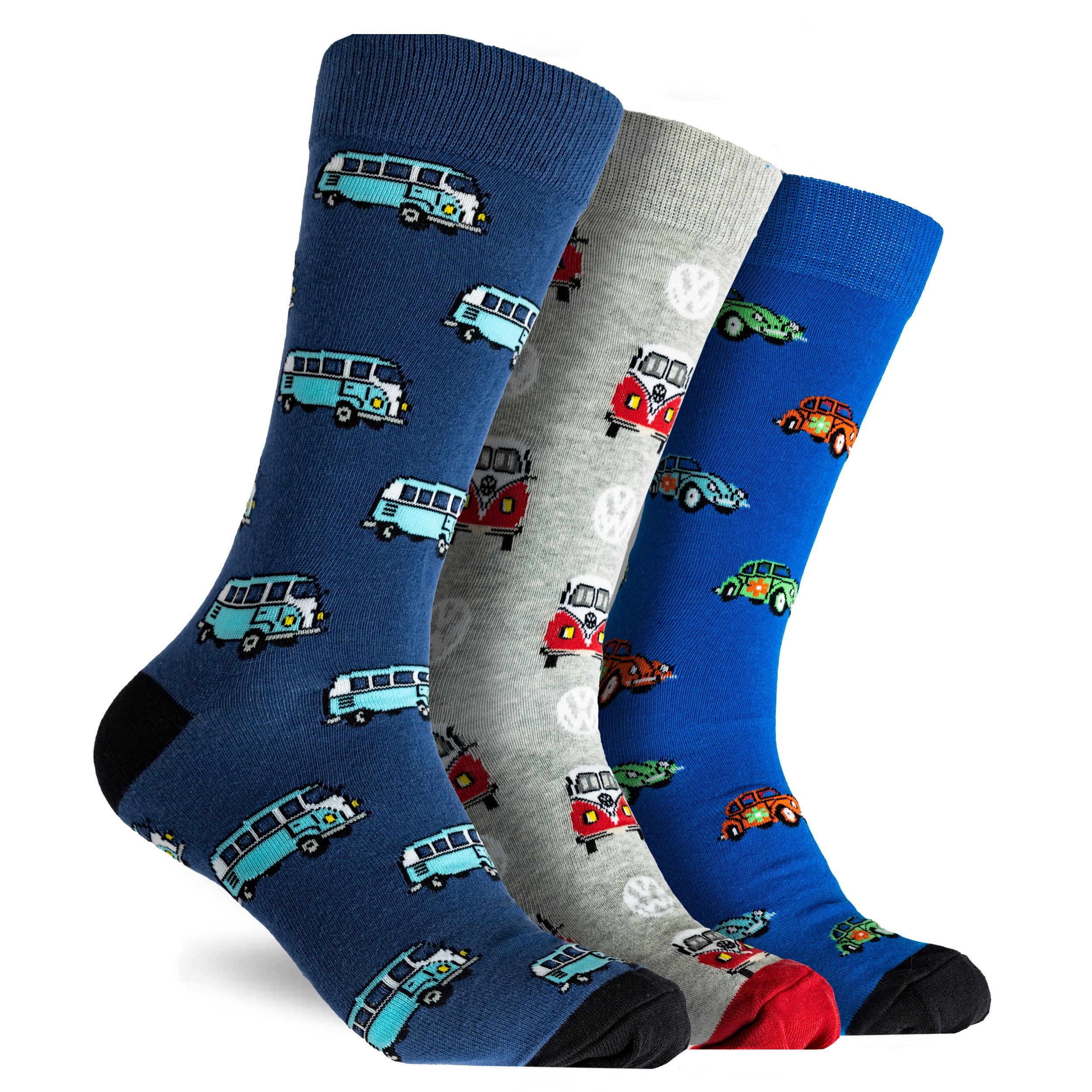 Men's Kombi & Bettle Volkswagen Cotton Crew Socks 3 Pack Gift Box - Blue & Grey - Image 2