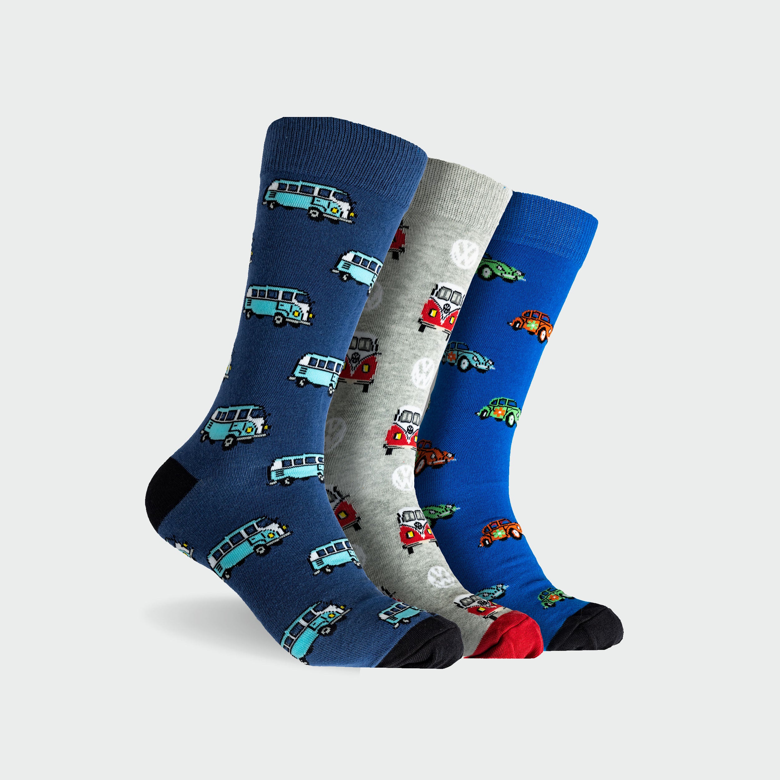 Men's Kombi & Bettle Volkswagen Cotton Crew Socks 3 Pack Gift Box - Blue & Grey - Image 2