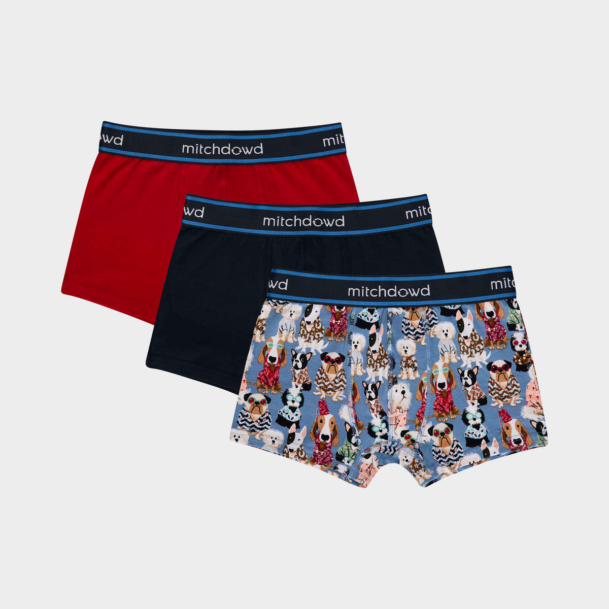 Mitchdowd Boys Dog Print Cotton Trunks 3 Pack