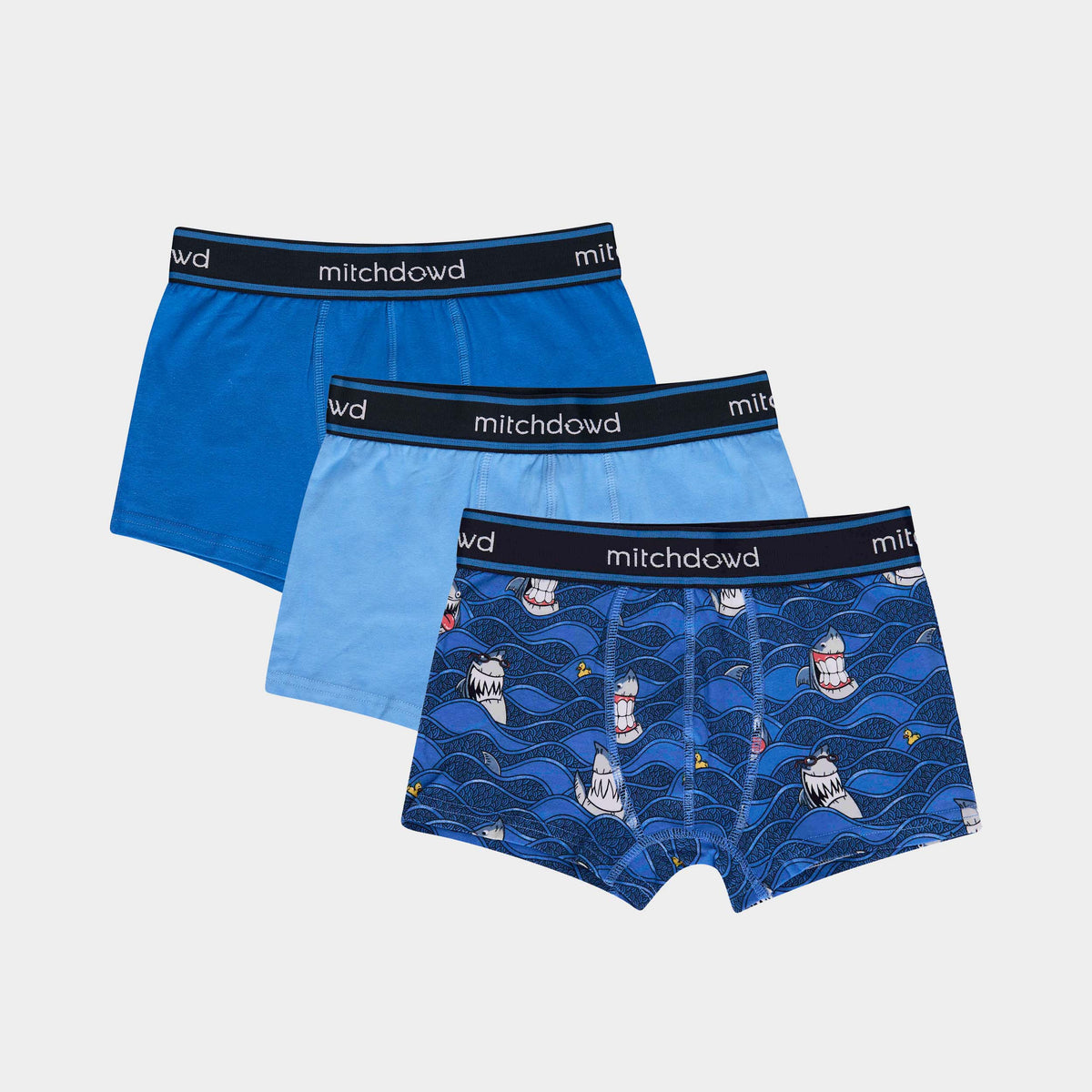 Mitchdowd Boy's Smiling Shark Cotton Trunk 3 Pack