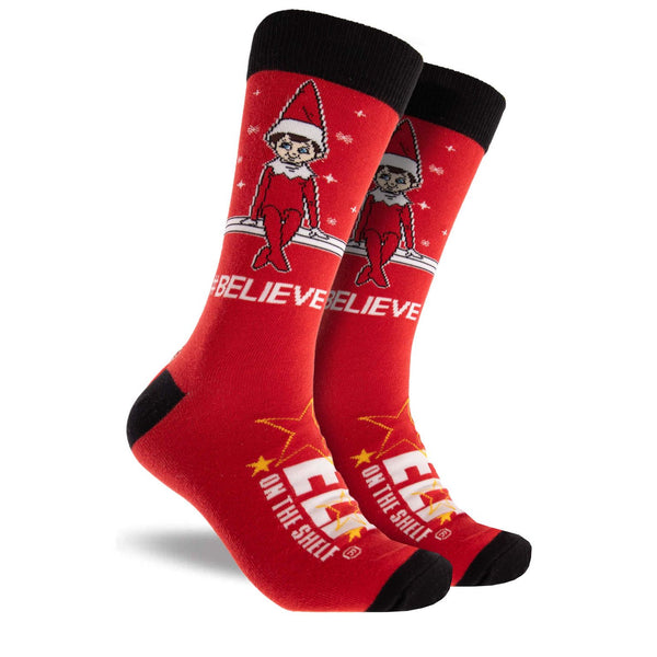 Men's Elf On The Shelf Believe Christmas Cotton Crew Socks - Red