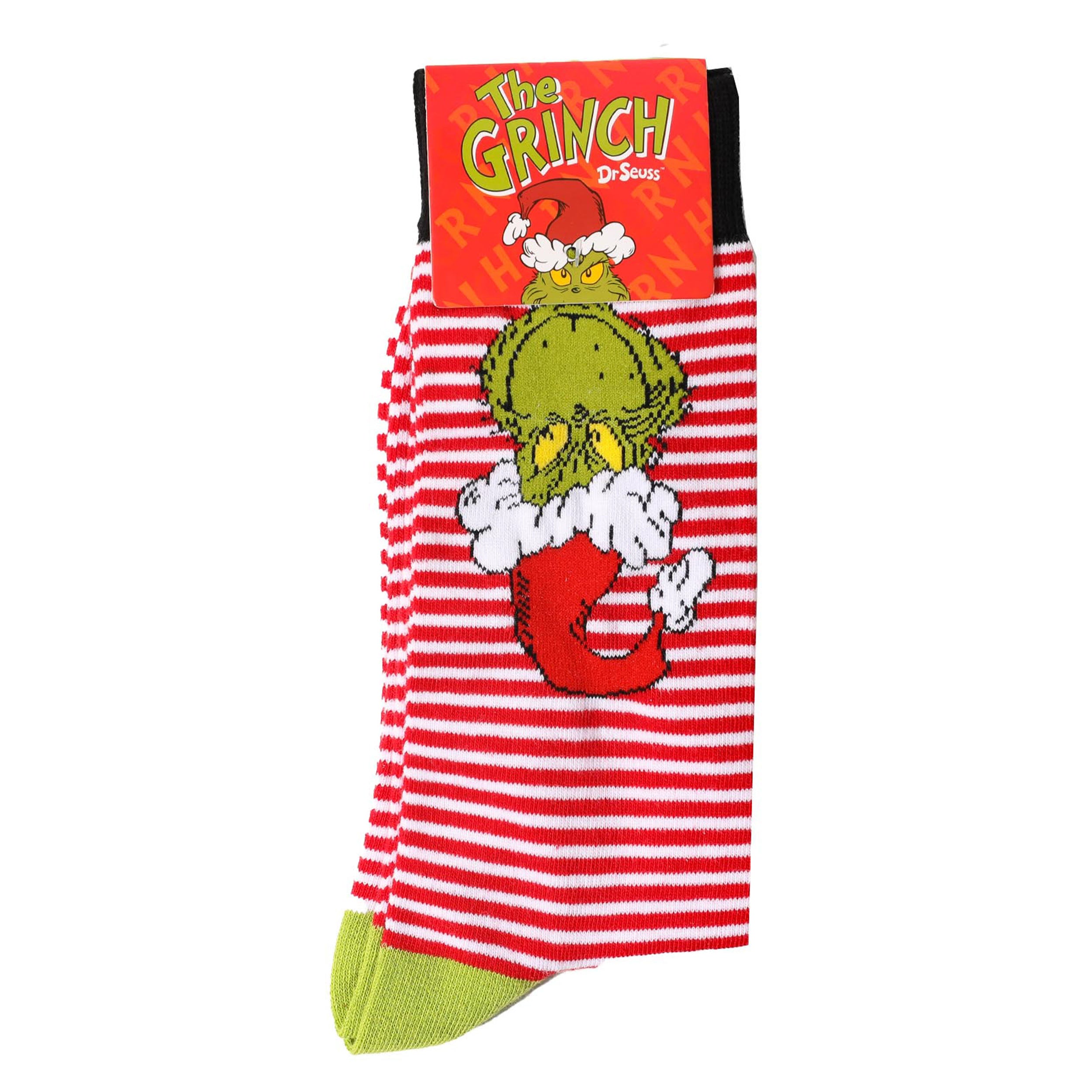 Men's Grinch Stripe Cotton Crew Socks - Red - Image 2