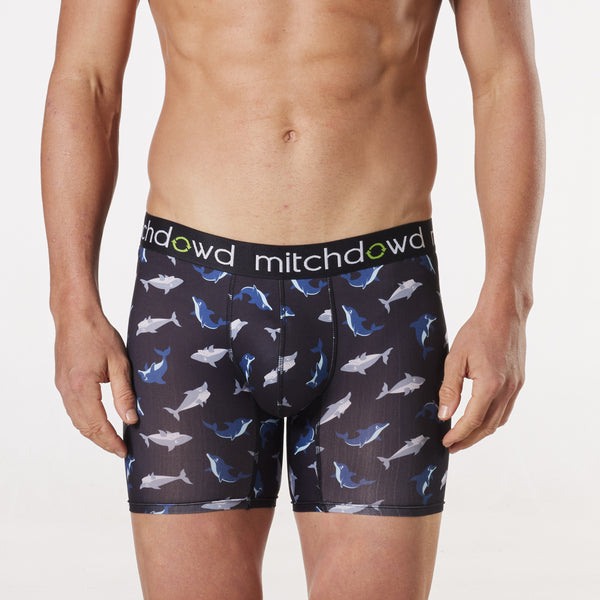 Men's Eco Comfort Shark Vs Dolphin Recycled Repreve® Polyester Long Leg Trunk - Navy