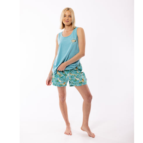 Women's Lion King Knit Woven Shortie Pyjama Set - Blue