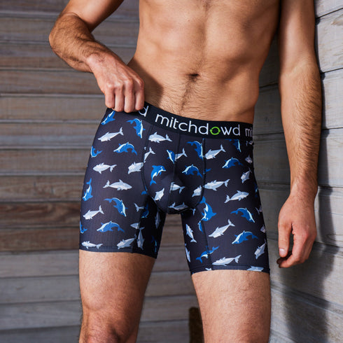 Men's Eco Comfort Shark Vs Dolphin Recycled Repreve® Polyester Long Leg Trunk - Navy