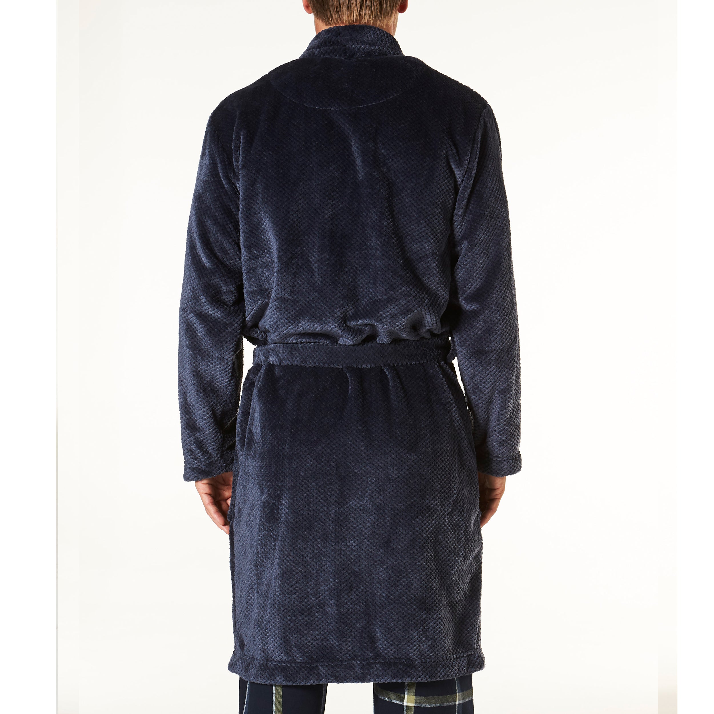 Men's Waffle Texture Coral Fleece Robe - Navy - Image 3