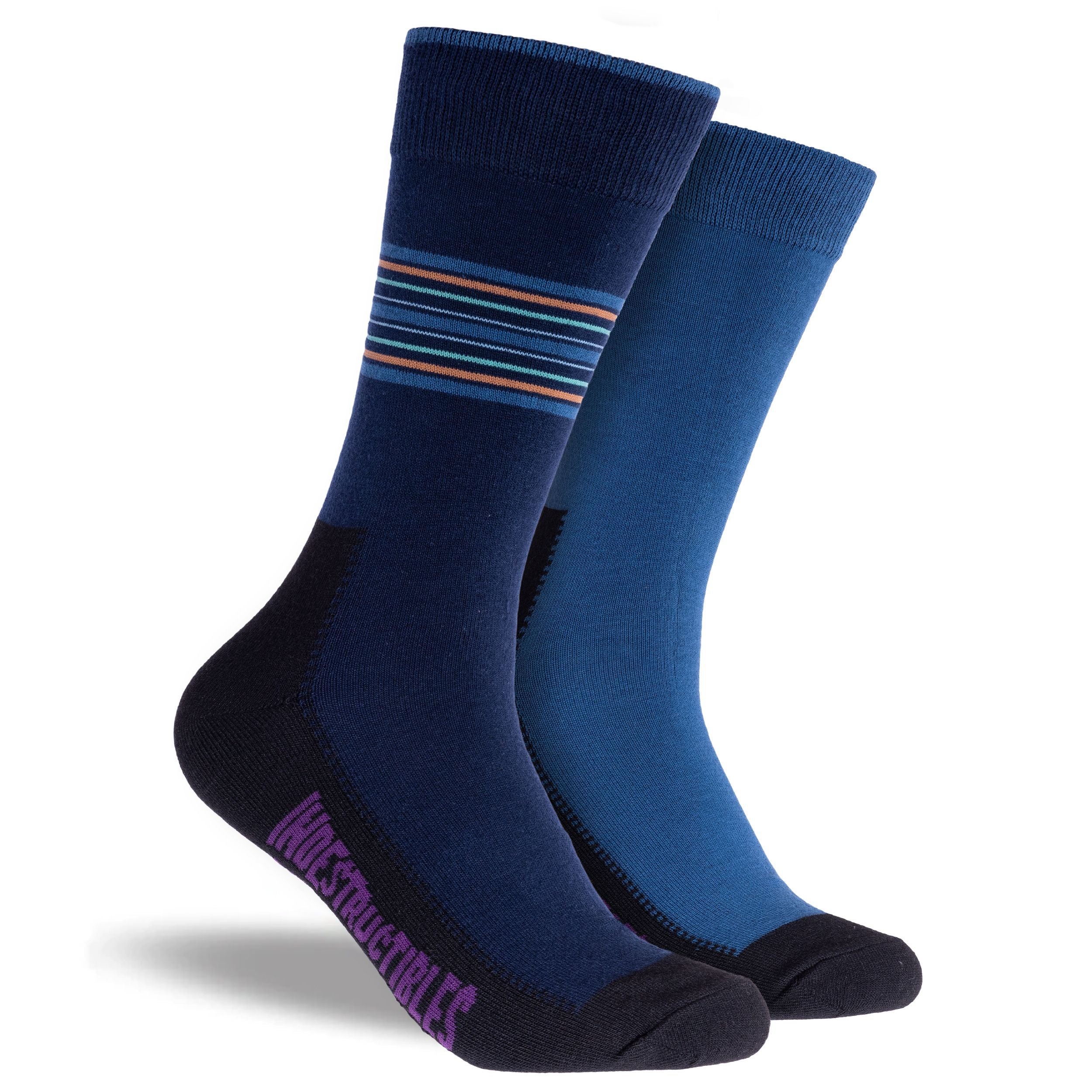 Men's Plain Cotton Indestructibles Crew Socks 2 Pack - Stripe - Image 1