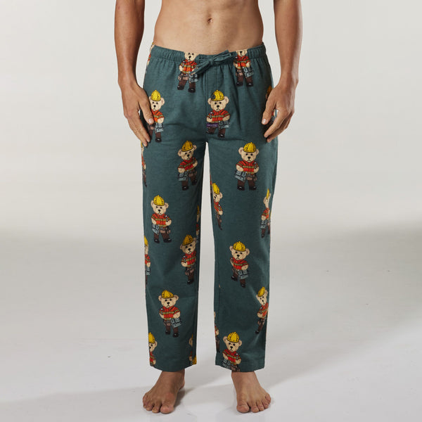 Men's Tradie Bear Cotton Flannel Sleep Pants - Green