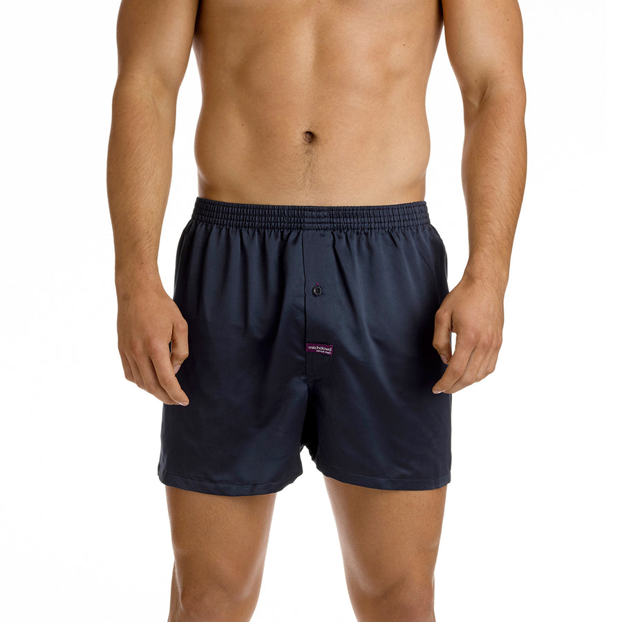 Men's Plain Luxury Satin Boxer Shorts Navy - Image #1