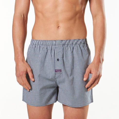 Men's Regular Check Yarn Dyed Boxer Shorts 3 Pack - Navy