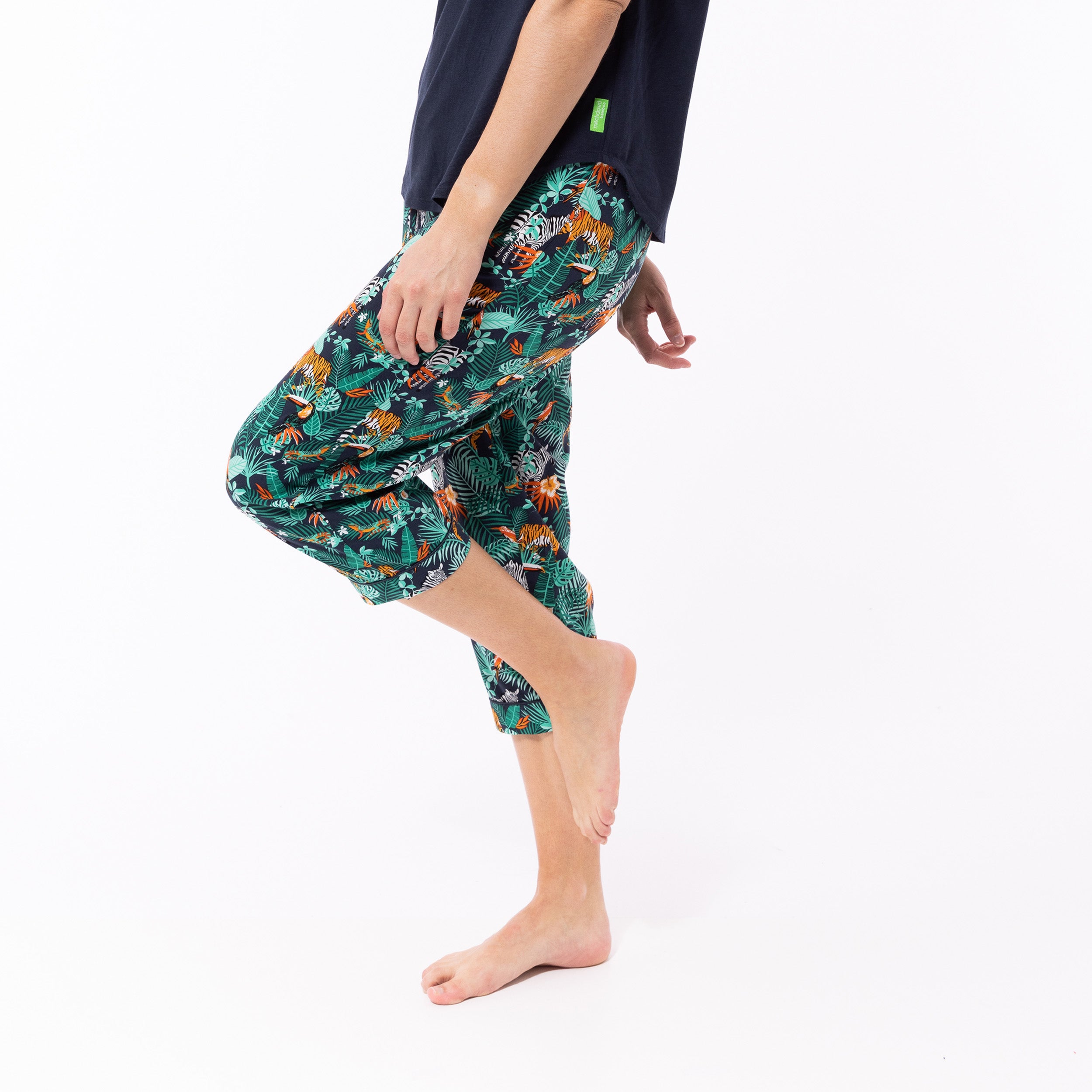 Women's Dark Jungle Woven Pant and Knit Tee Pyjama Set - Navy - Image 6