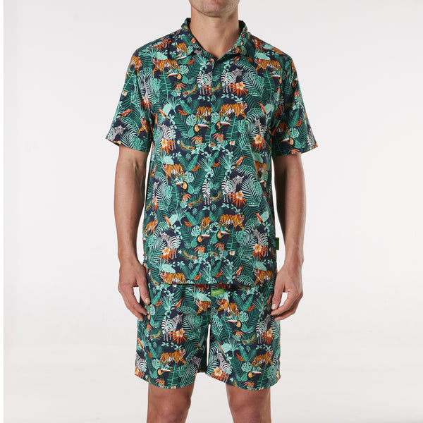 Men's Dark Jungle Bamboo Resort Pyjama Set - Green