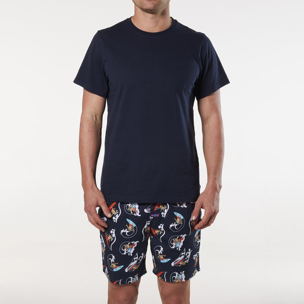Men's Surf Dogs Cotton Printed Woven Pyjama Set - Navy