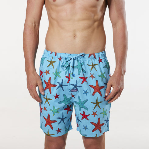 Men's Star Fish Cotton Printed Woven Sleep Shorts 2 Pack - Blue & Navy