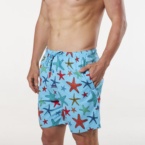 Men's Star Fish Cotton Printed Woven Sleep Shorts 2 Pack - Blue & Navy