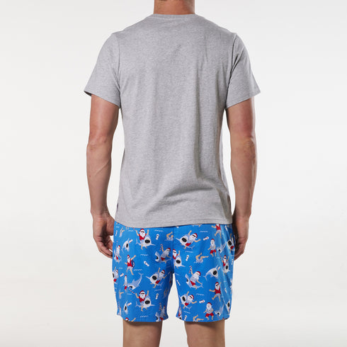 Men's Surfs Up Santa Cotton Printed Woven Pyjama Set - Grey Marle