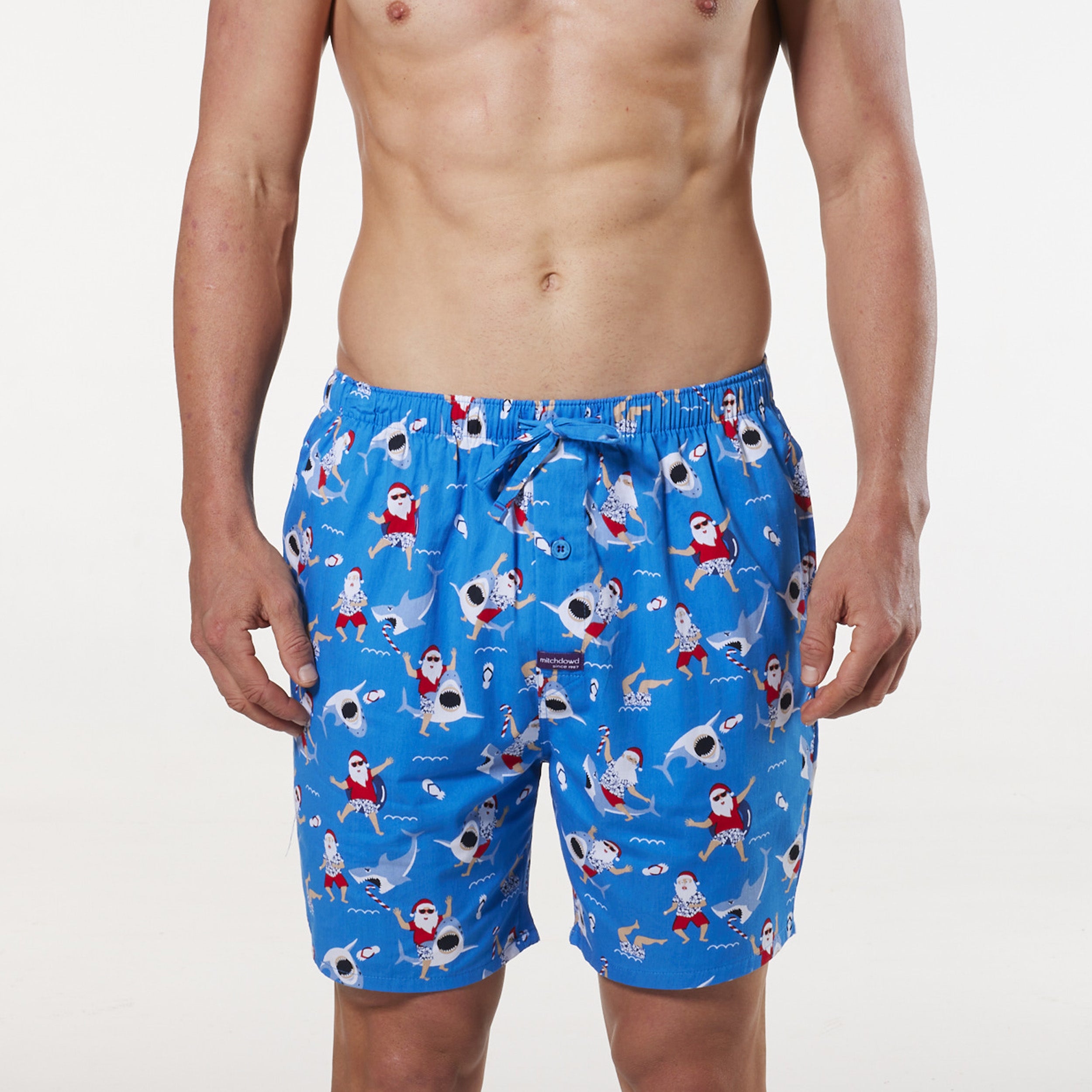 Men's Surfs Up Santa Cotton Sleep Short - Blue - Image 1