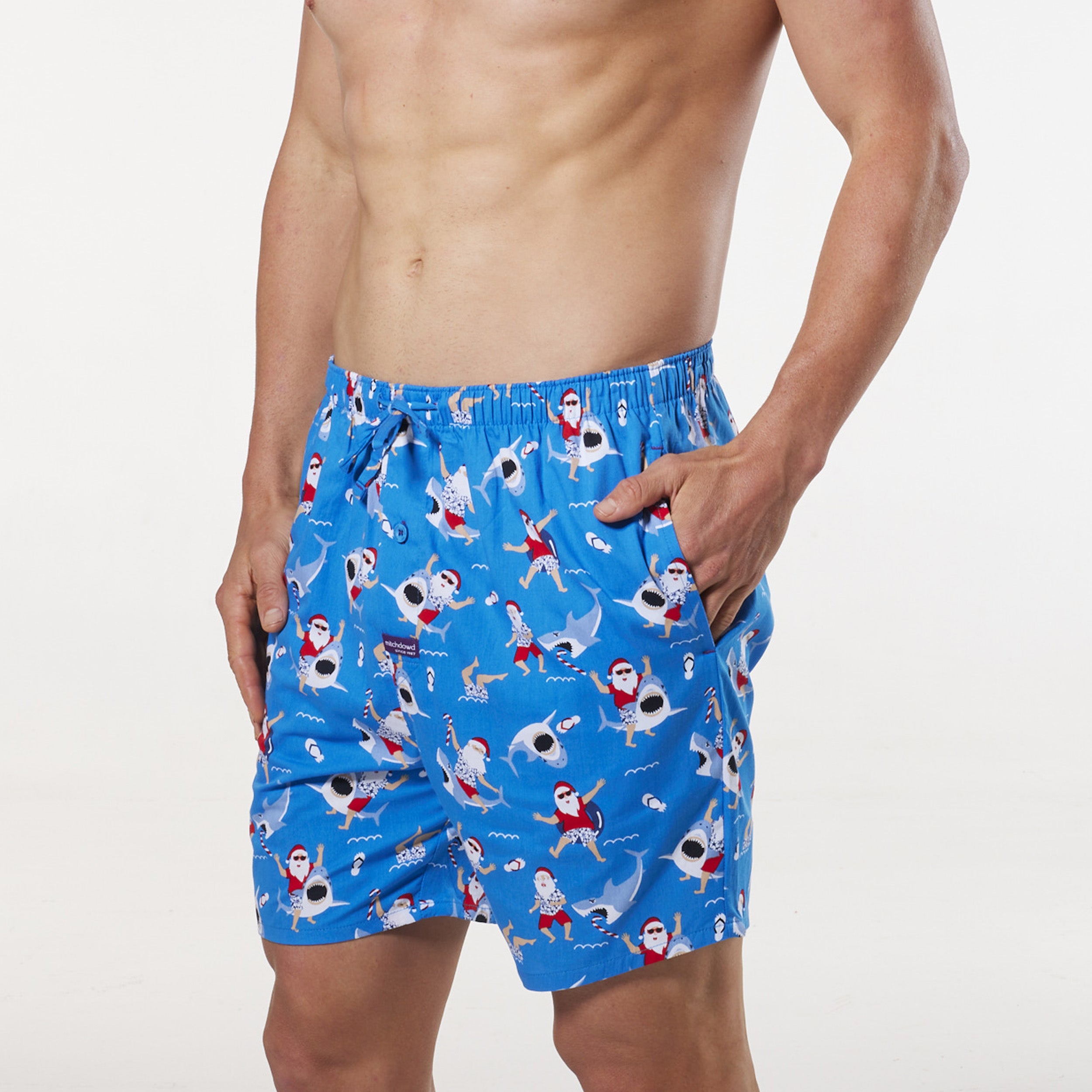 Men's Surfs Up Santa Cotton Sleep Short - Blue - Image 2