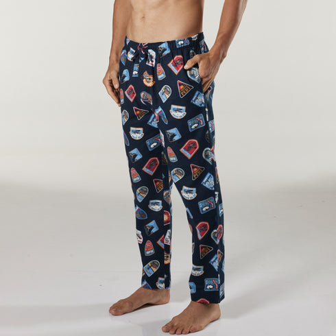 Men's Retro Road Trip Cotton Flannel Sleep Pants - Navy