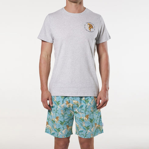 Men's Lion King Short Sleeve Pyjama Set - Grey Marle & Blue