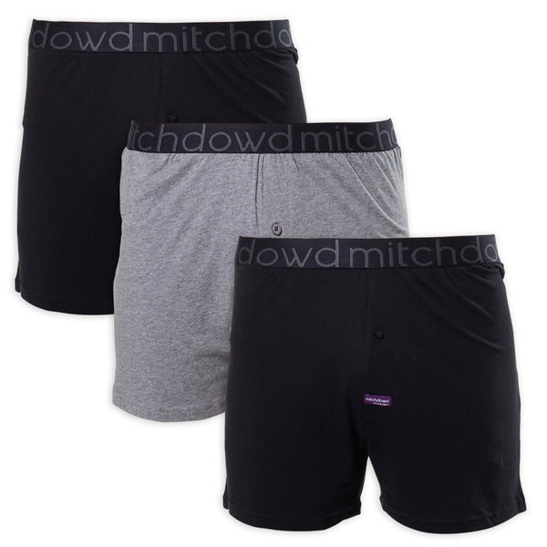 Men's Loose Fit Knit Boxer Shorts 3 Pack - Black/Grey