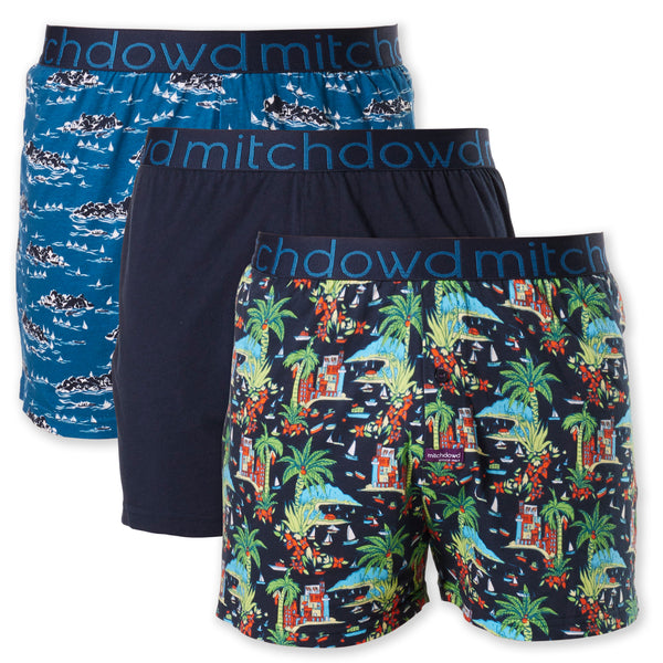 Men's Riviera Cotton Loose Fit Knit Boxer Shorts 3 Pack - Navy