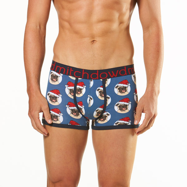 Men's Chistmas Pugs Printed Mid-Length Trunk