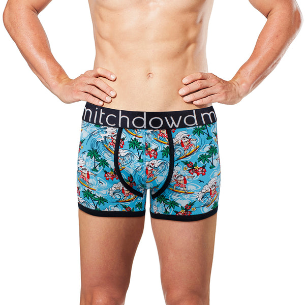 Men's Surfing Santa Printed Cotton Mid-Length Trunk with Stubby Holder