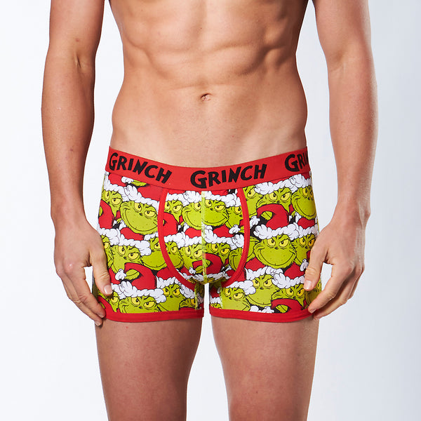 Men's All Over Grinch Fitted Mid-Length Trunk - Red