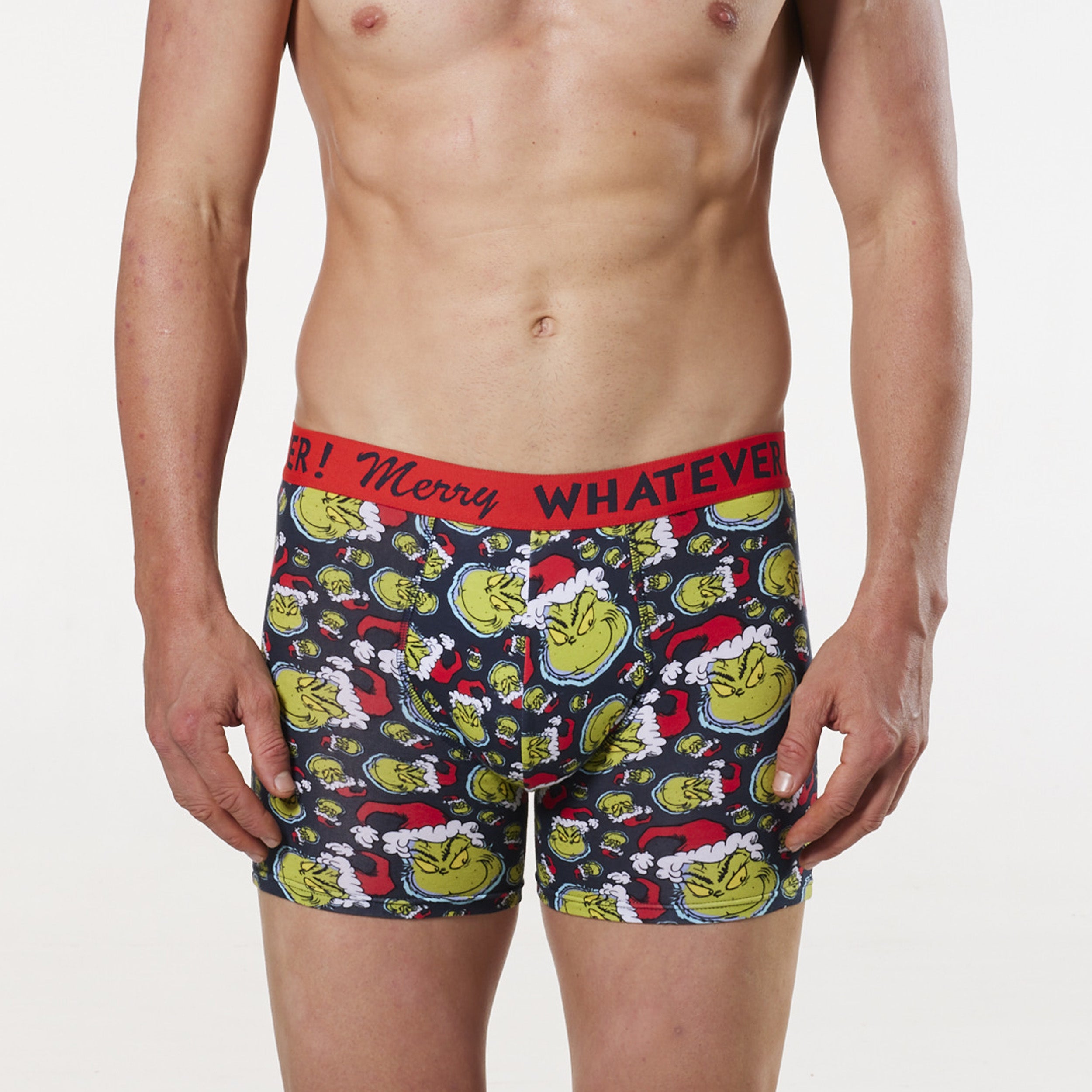 Men's Christmas Grinch Faces Cotton Long Leg Trunk - Charcoal - Image 1