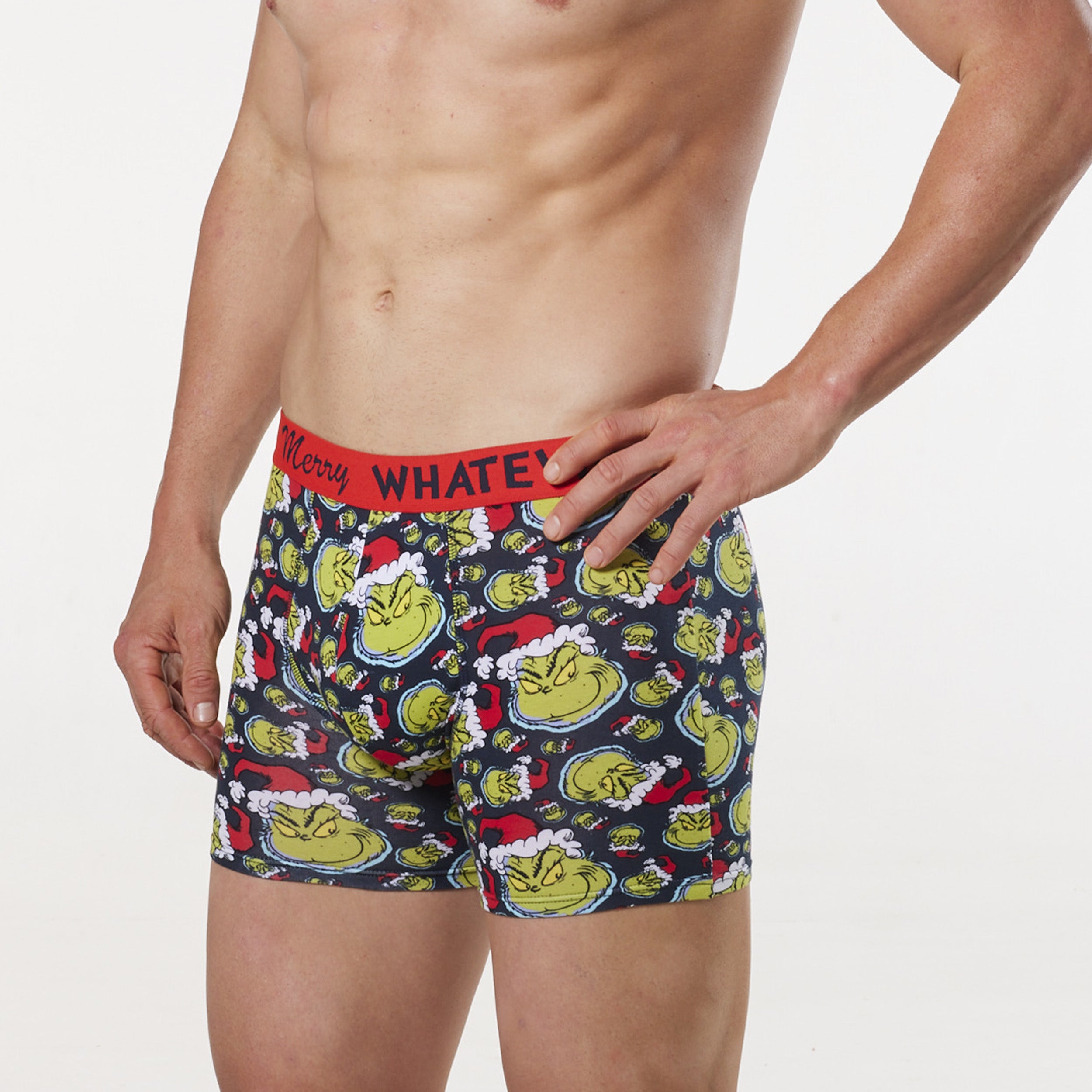 Men's Christmas Grinch Faces Cotton Long Leg Trunk - Charcoal - Image 2