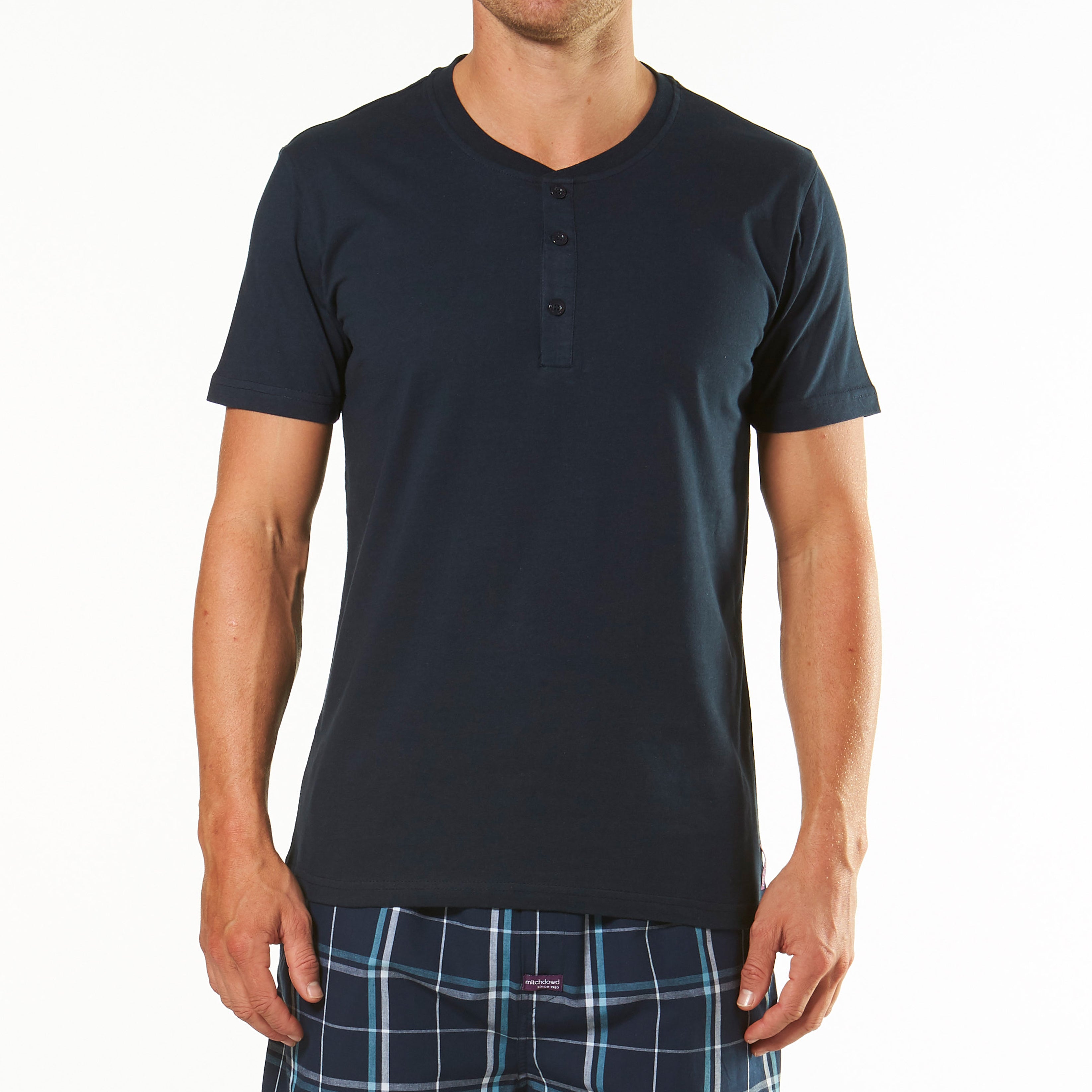 Men's Short Sleeve Henley Tee - Navy - Image 1