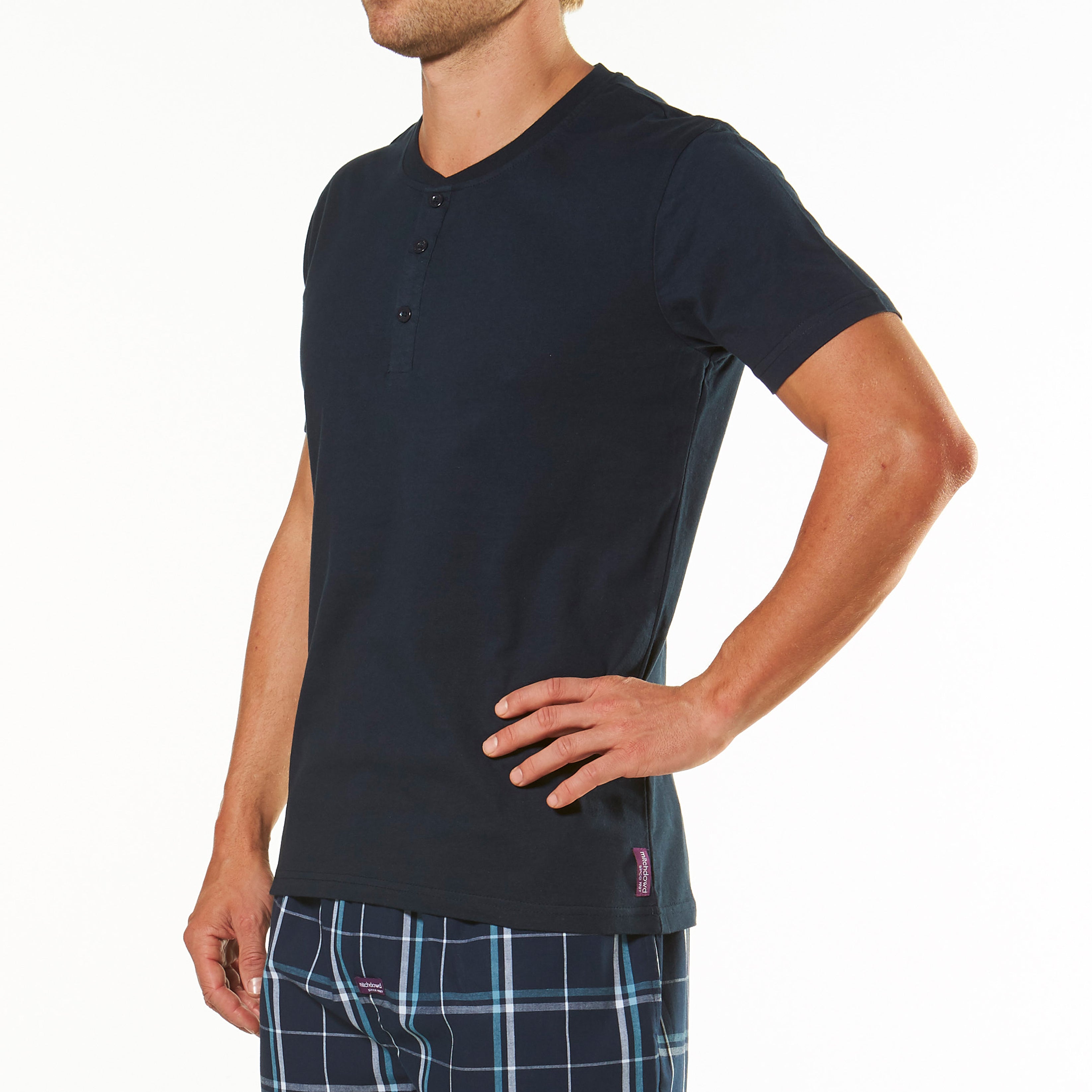 Men's Short Sleeve Henley Tee - Navy - Image 2